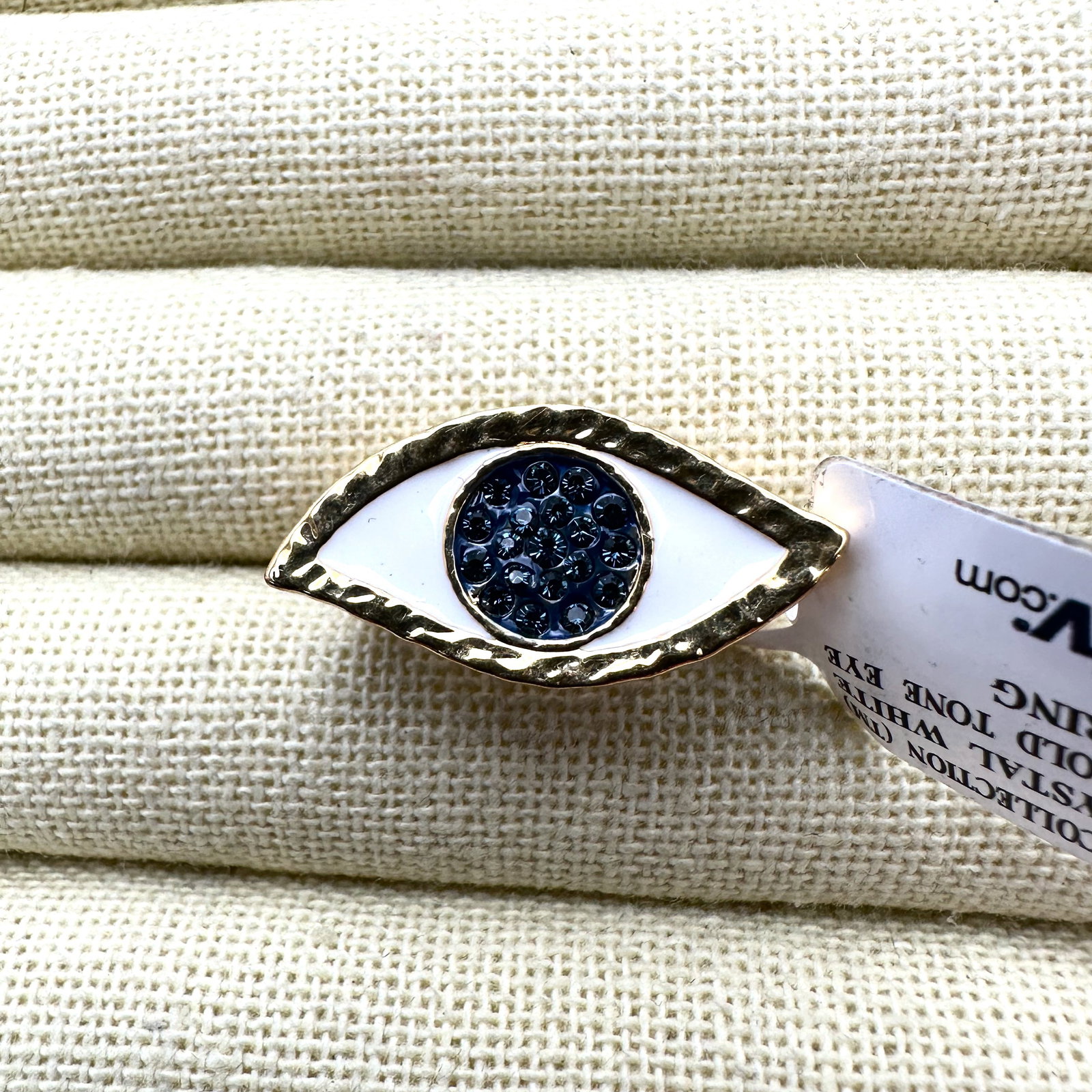 Off Park Collection Blue Crystal White Enamel Gold Tone Evil Eye Ring Size 6 (1 of 2)