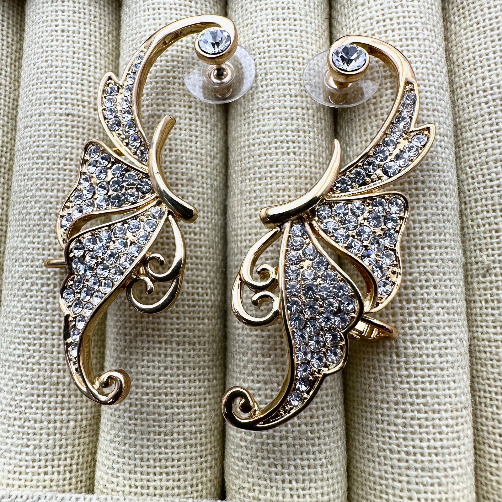 Clear Crystal Gold Tone Statement Earrings Pierced 2.25 Inch: Clear Crystal Gold Tone Statement Earrings Pierced 2.25 Inch