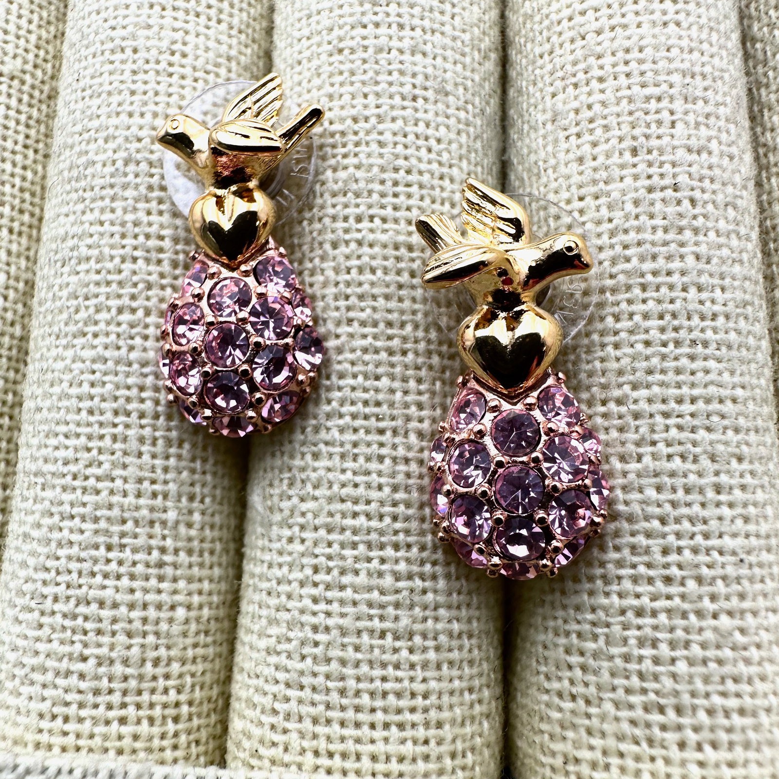 Vintage Joan Rivers Pink Crystal Egg Pierced Earrings Gold Tone 1 Inch (1 of 2)