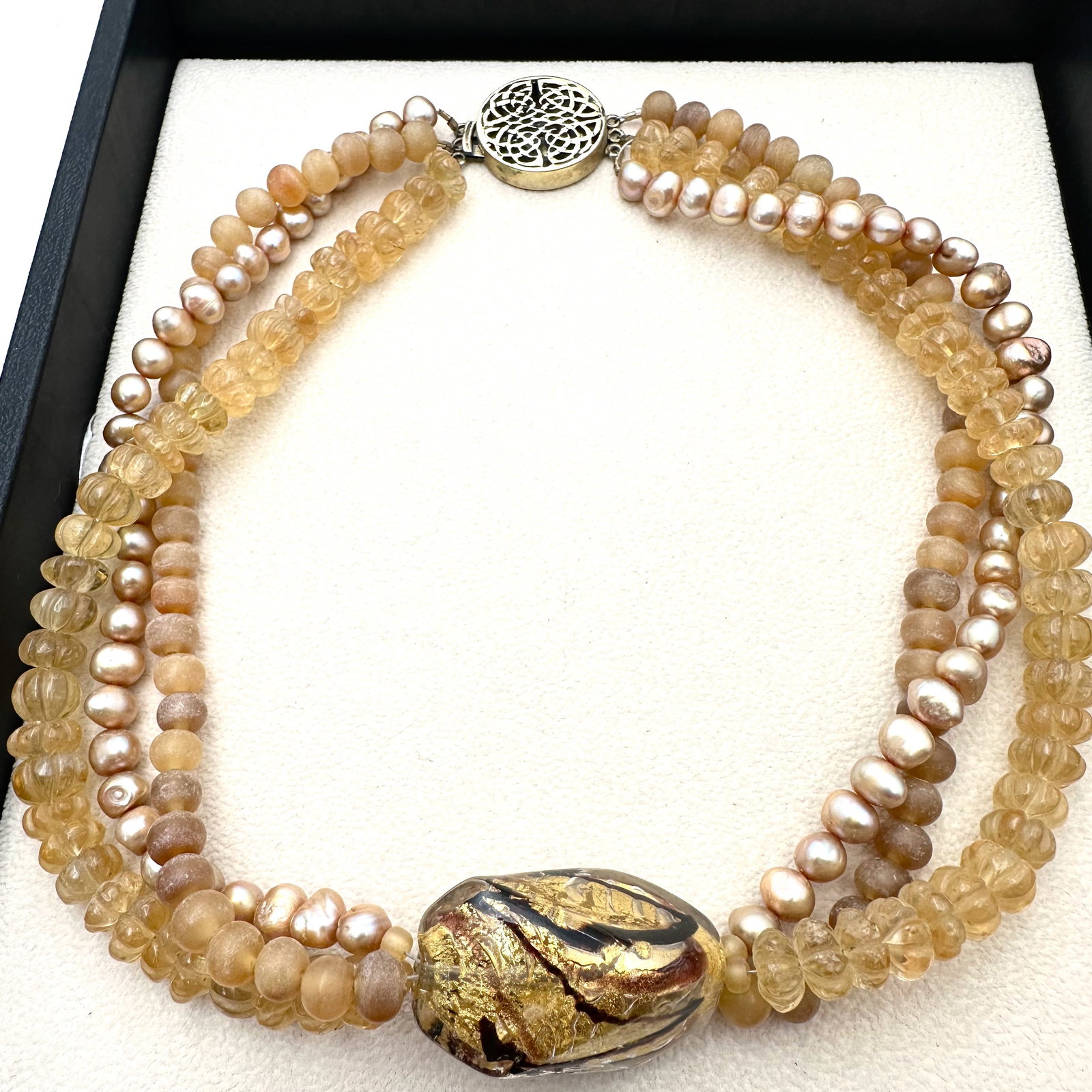 Murano Glass Freshwater Pearl Citrine Sterling Silver Necklace 16 Inch: Murano Glass Freshwater Pearl Citrine Sterling Silver Necklace 16 Inch
