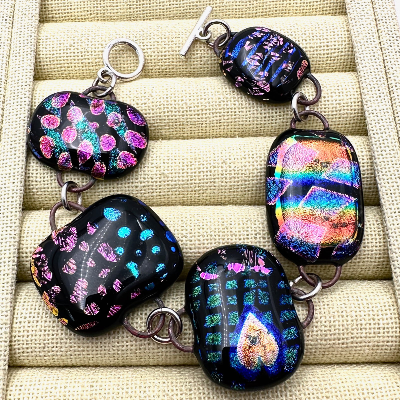 Dichroic Glass Multicolor Sterling Silver Bracelet 7.5 Inch (1 of 2)