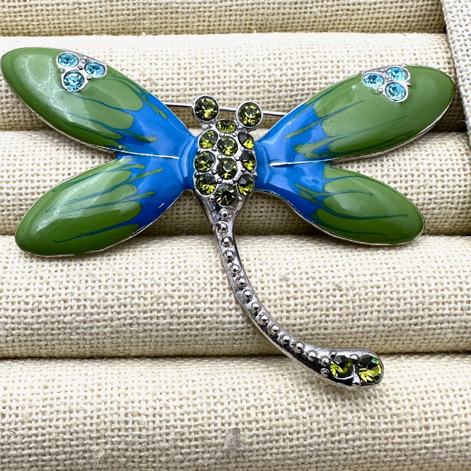 Enamel and Crystal Dragonfly Brooch Pin Silver Tone 2.5 Inch: Enamel and Crystal Dragonfly Brooch Pin Silver Tone 2.5 Inch