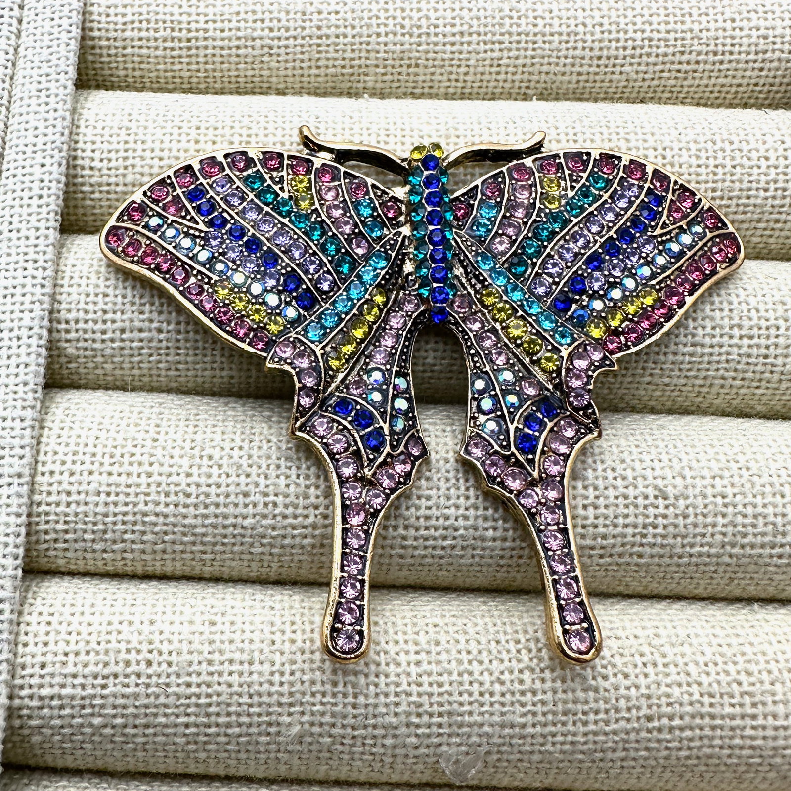 Multicolor Crystal Bronze Tone Butterfly Brooch Pin 2.5 Inch (1 of 2)