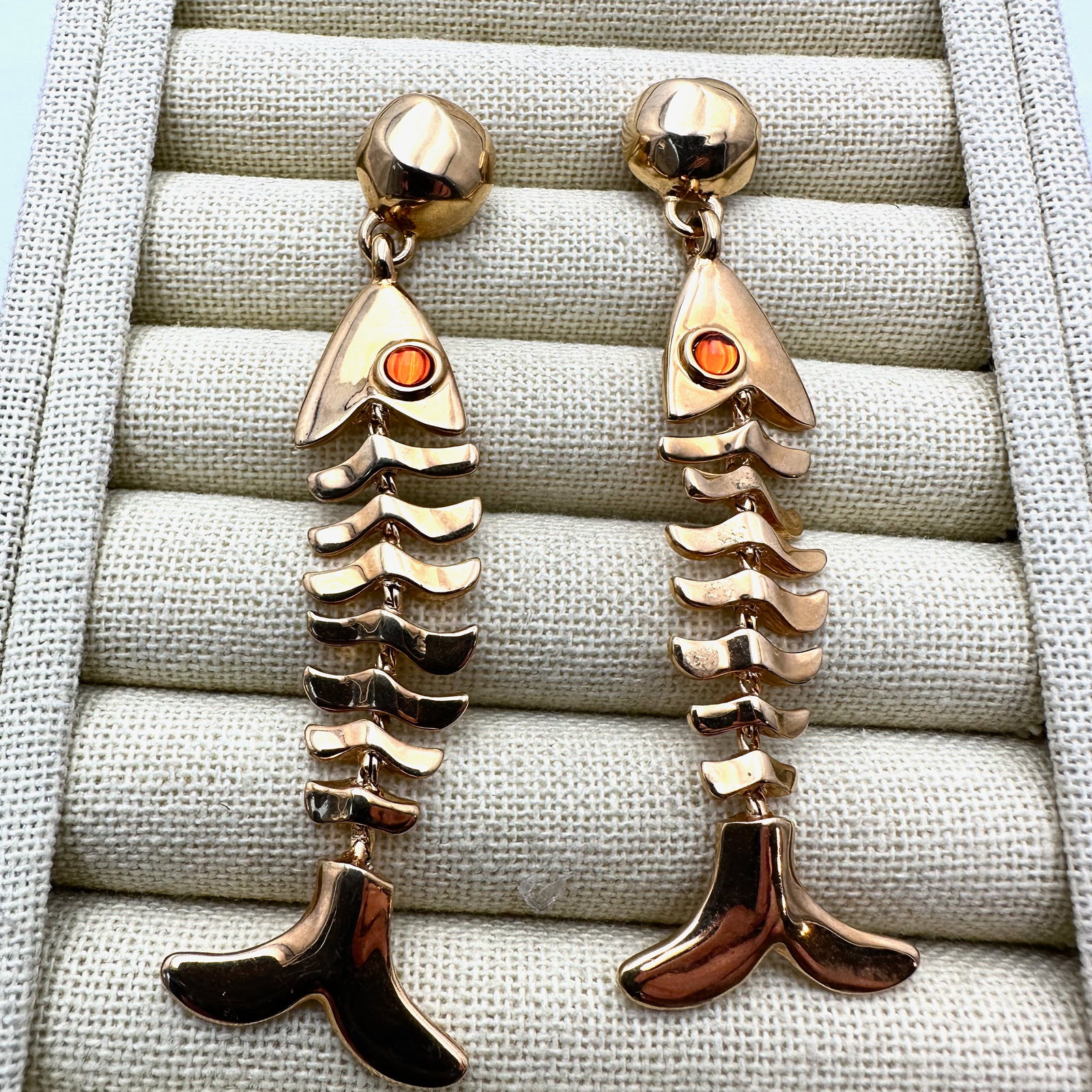Dell'Olio Gold Tone Fish Pierced Chandelier Earrings 3.25 Inch (1 of 2)