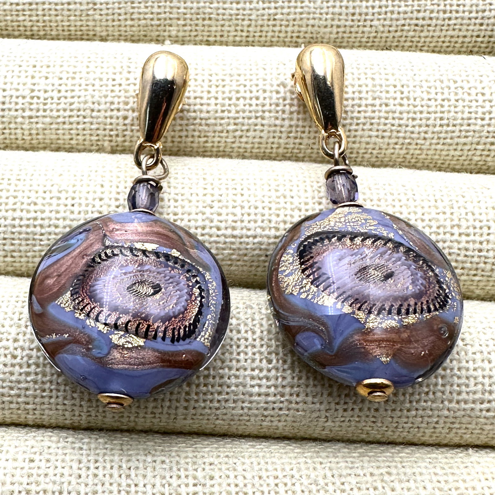 Italian Murano Glass Multicolor Evil Eye? Gold Plated Earrings 1.75 Inch (1 of 2)