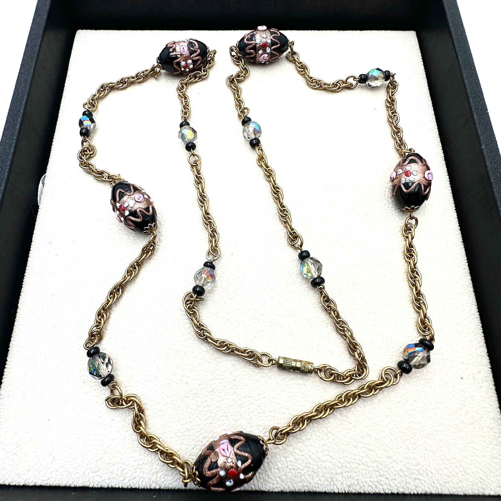 Vintage Italian Wedding Cake Glass Bead Necklace 32 Inch Length (1 of 2)