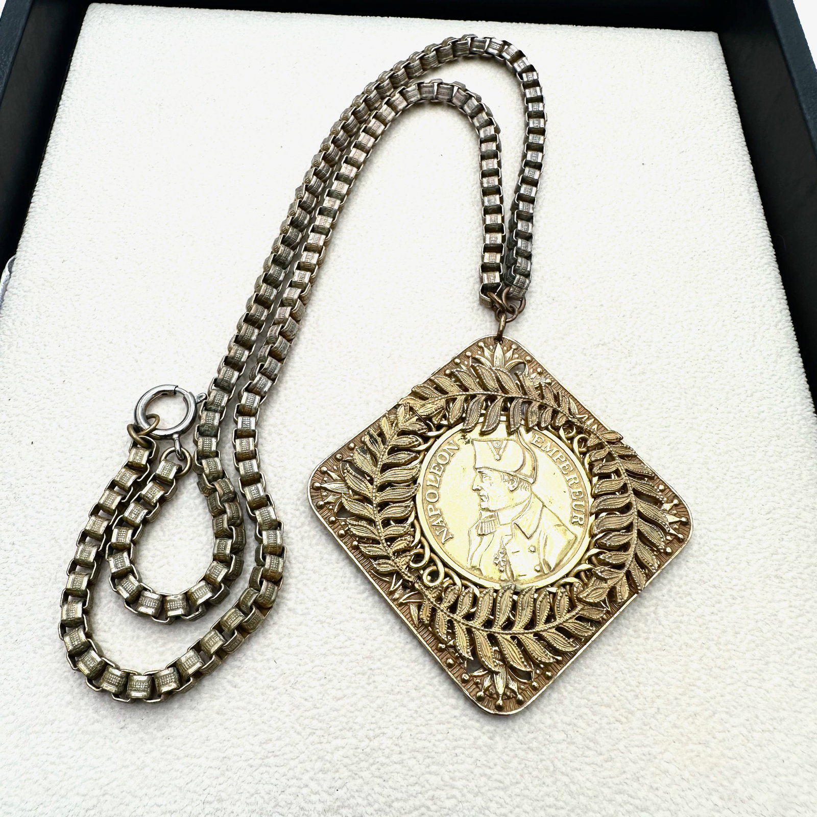 Vintage Miriam Haskell Antiqued Gold Tone Coin Pendant Book Chain Necklace 22 Inch Wearable Length (1 of 2)