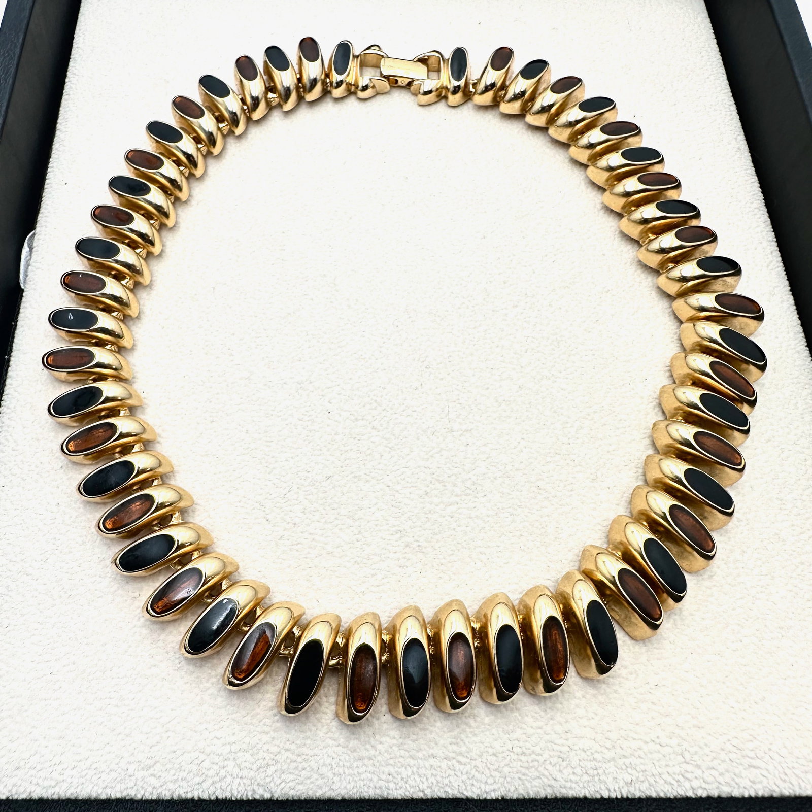 Vintage Erwin Pearl Black and Amber Gold Tone Choker Necklace Heavy Quality 16 Inch (1 of 3)