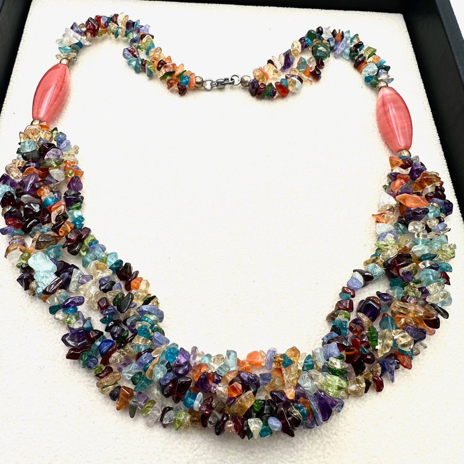 Vintage Multi Gemstone Sterling Silver Multi Strand Necklace 18 Inch (1 of 2)