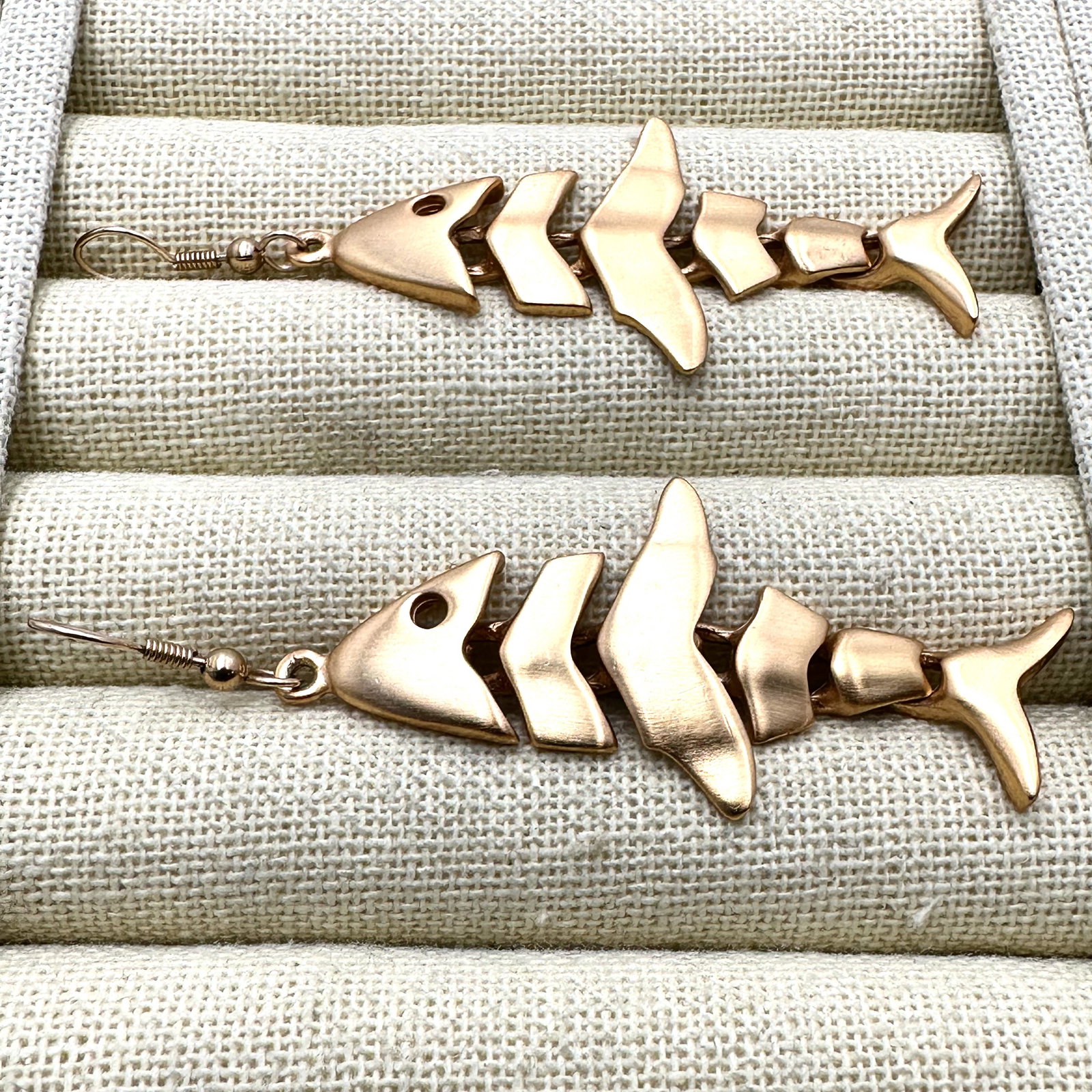 Vintage Anne Klein Matte Gold Tone Fish Pierced Earrings 3 Inch: Vintage Anne Klein Matte Gold Tone Fish Pierced Earrings 3 Inch
