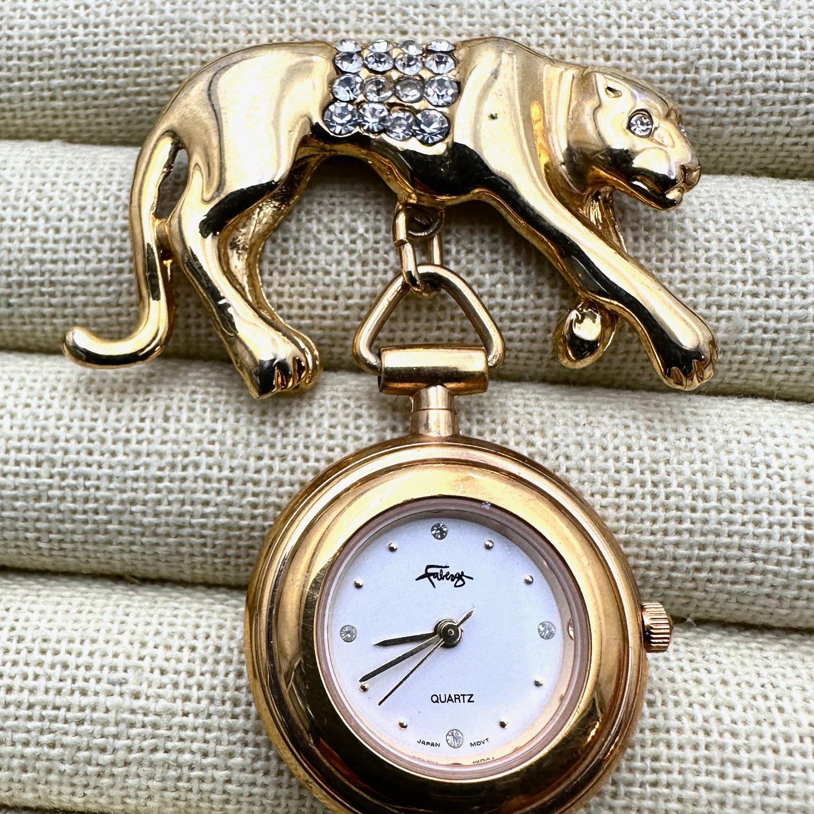 Vintage Faberge Leopard Gold Tone Watch Pin Brooch 2.5 Inch Will Need A New Battery (1 of 2)