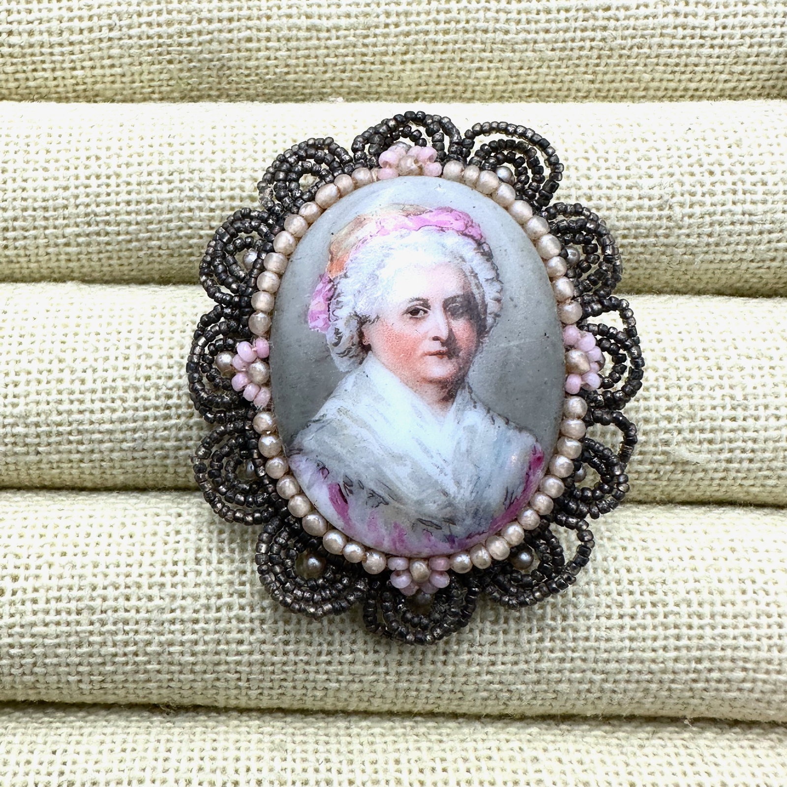 Antique Hand Painted Portrait Brooch Pin 2 Inch (1 of 2)