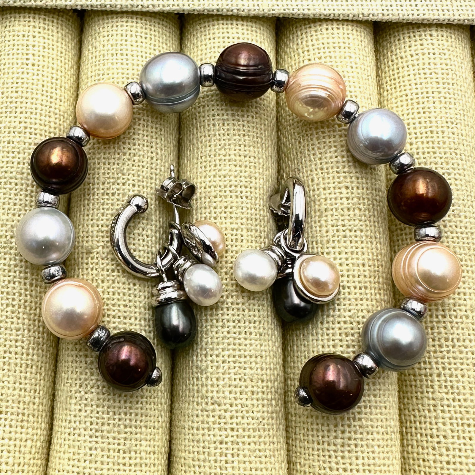 Honora Multicolor Freshwater Pearl Sterling Silver Cuff Bracelet and Pierced Chandelier Earrings (1 of 2)