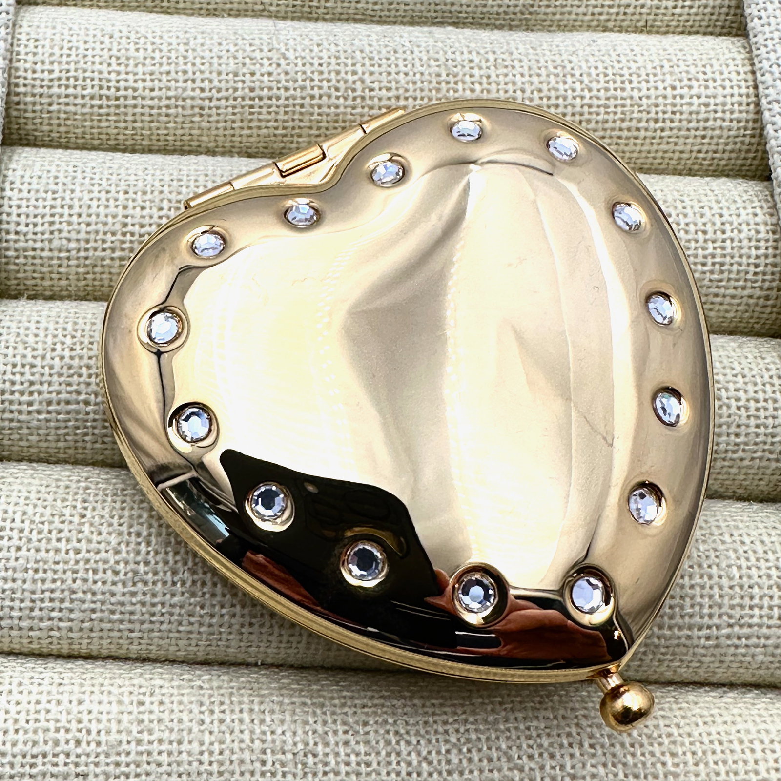 Tova Gold Plated Clear Crystal Heart Compact 2.5 Inch (1 of 3)
