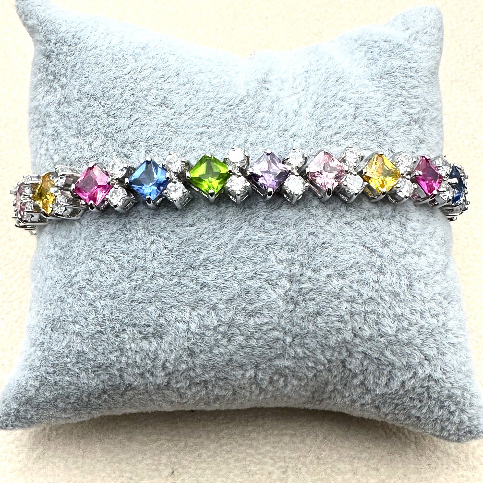 Vintage Nolan Miller Multicolor Rhinestone Silver Tone Tennis Style Bracelet 7 Inch (1 of 2)