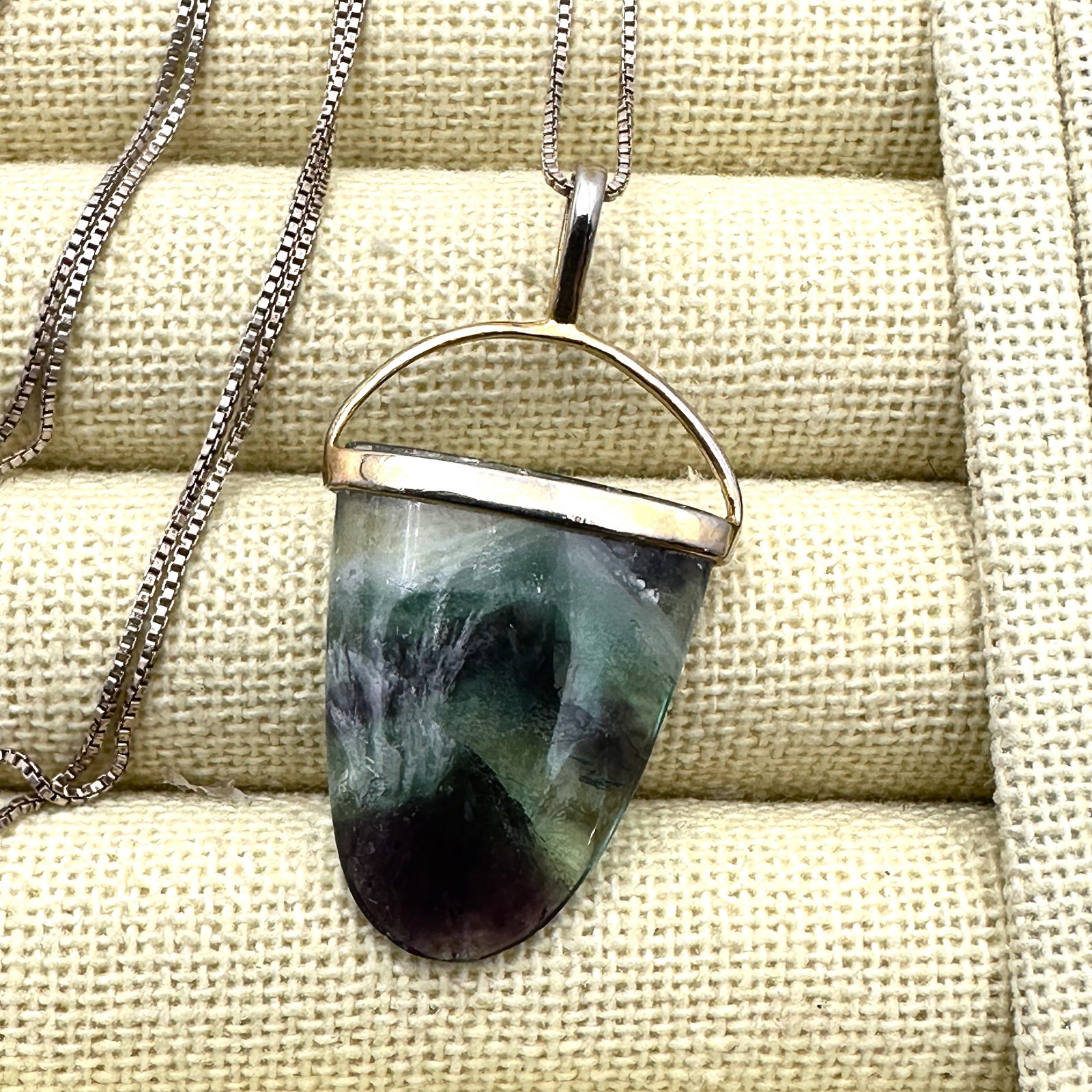Sterling Silver Fluorite Pendant Necklace 18 Inch Chain (1 of 2)