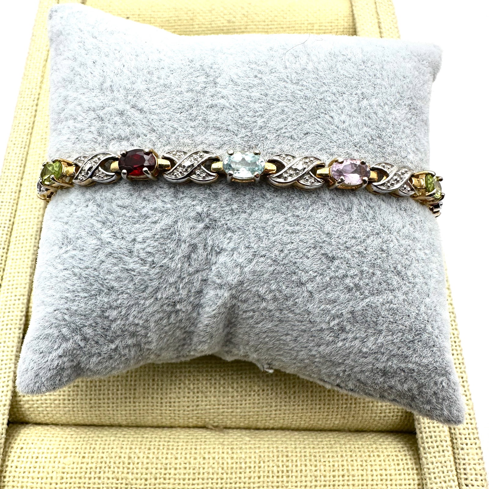 Gold Plated Sterling Silver Multi Gemstone Tennis Bracelet 7 Inch: Gold Plated Sterling Silver Multi Gemstone Tennis Bracelet 7 Inch