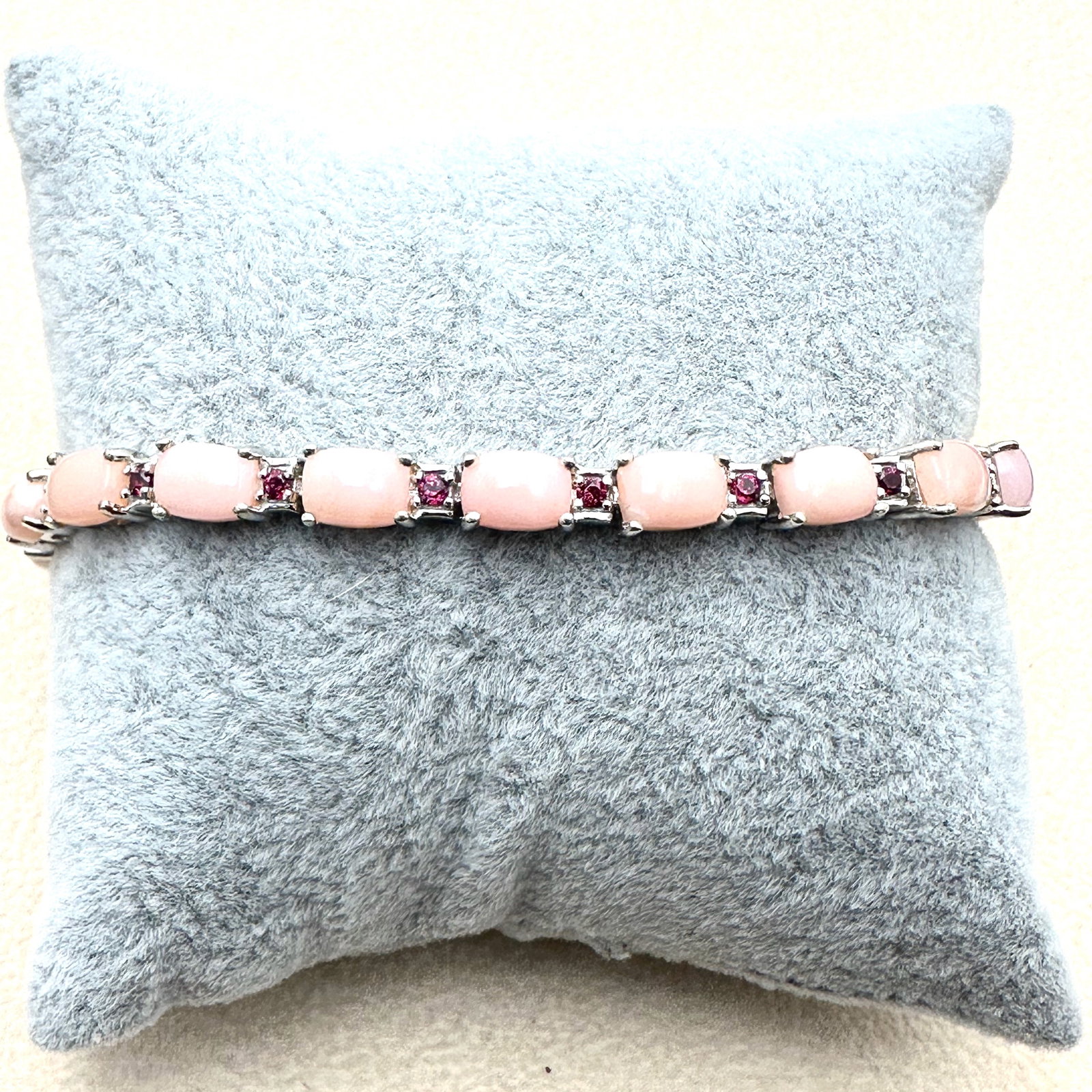 Pink and Red Gemstone Sterling Silver Bracelet 7 Inch (1 of 2)