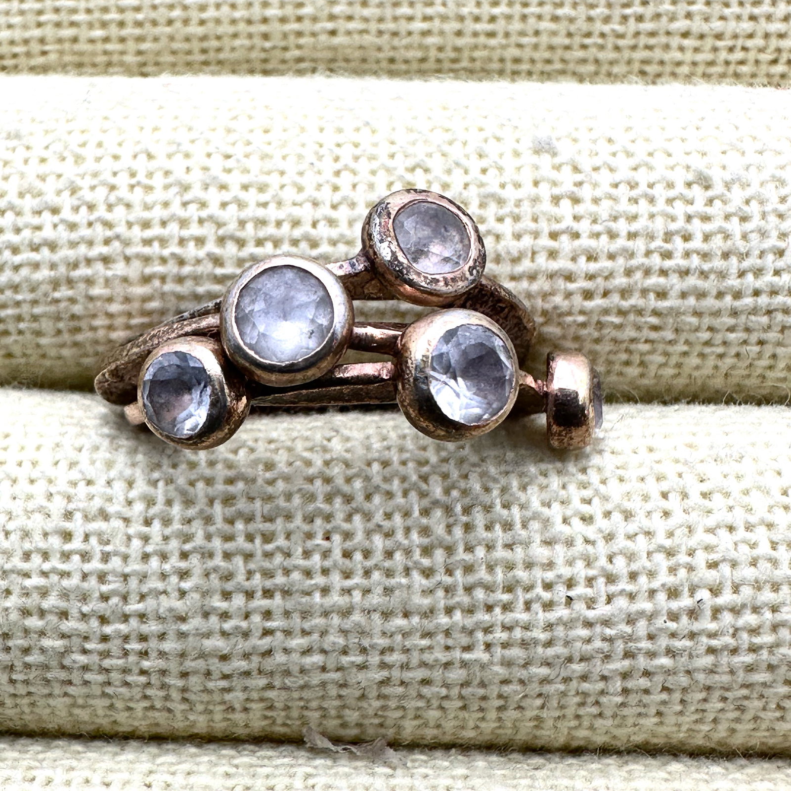 Gold Plated Sterling Silver Hammered Design Gemstone Stacking Rings (1 of 2)