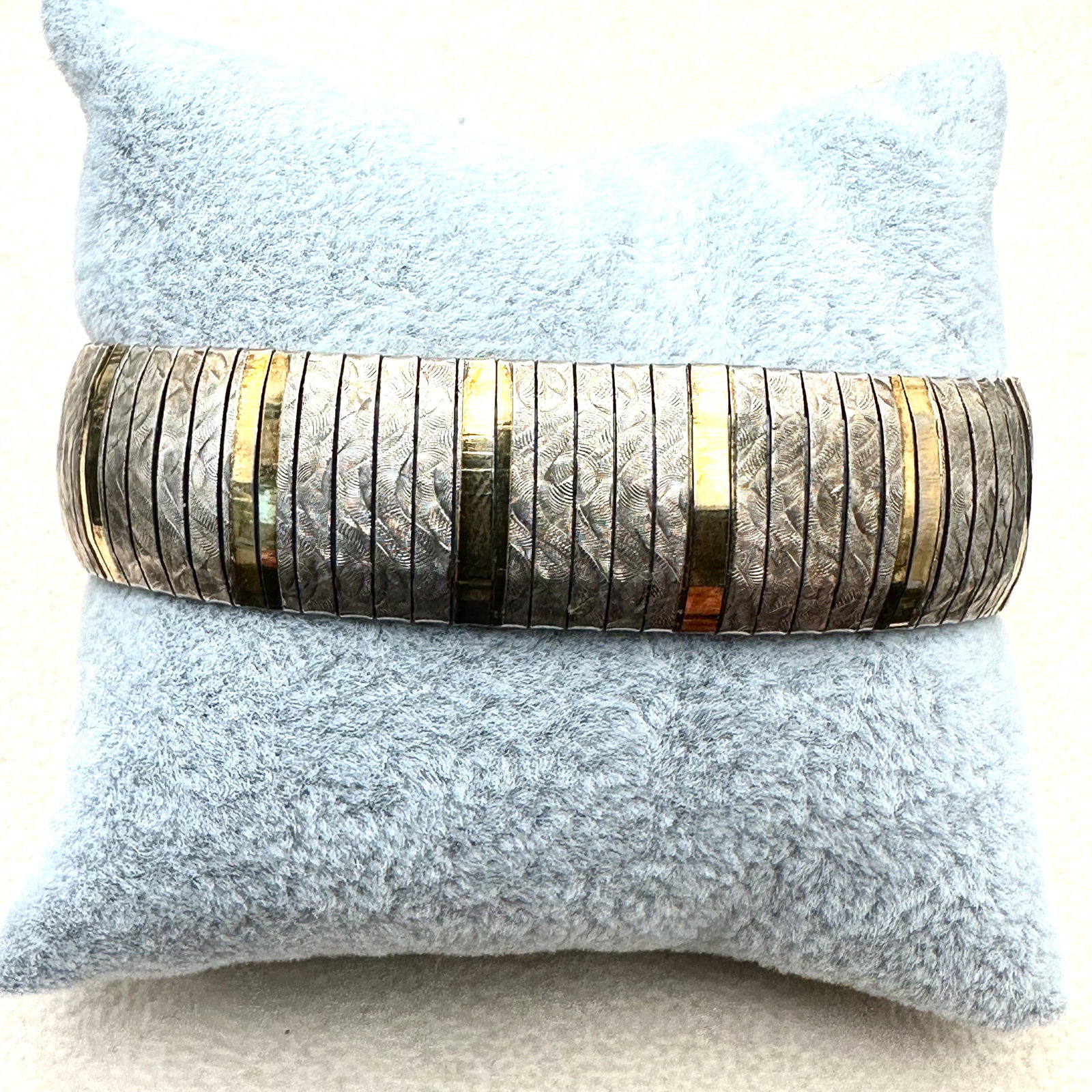 Italian Two Tone Sterling Silver Gold Wide Bracelet 7.5 Inch Length 28 Grams: Italian Two Tone Sterling Silver Gold Wide Bracelet 7.5 Inch Length 28 Grams