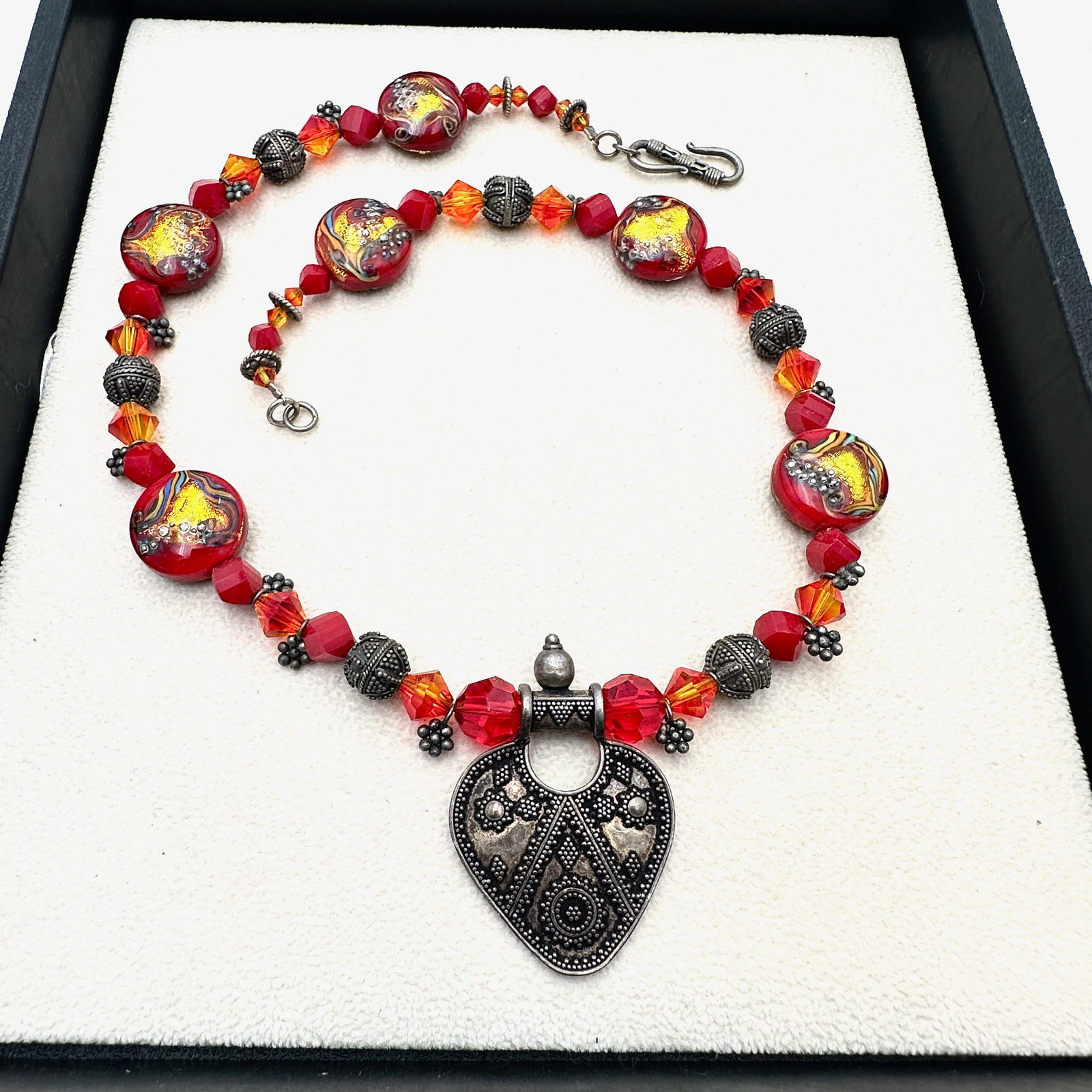 Vintage Venetian Murano Glass Bead Crystal Sterling Silver Necklace 18 Inch: Vintage Venetian Murano Glass Bead Crystal Sterling Silver Necklace 18 Inch