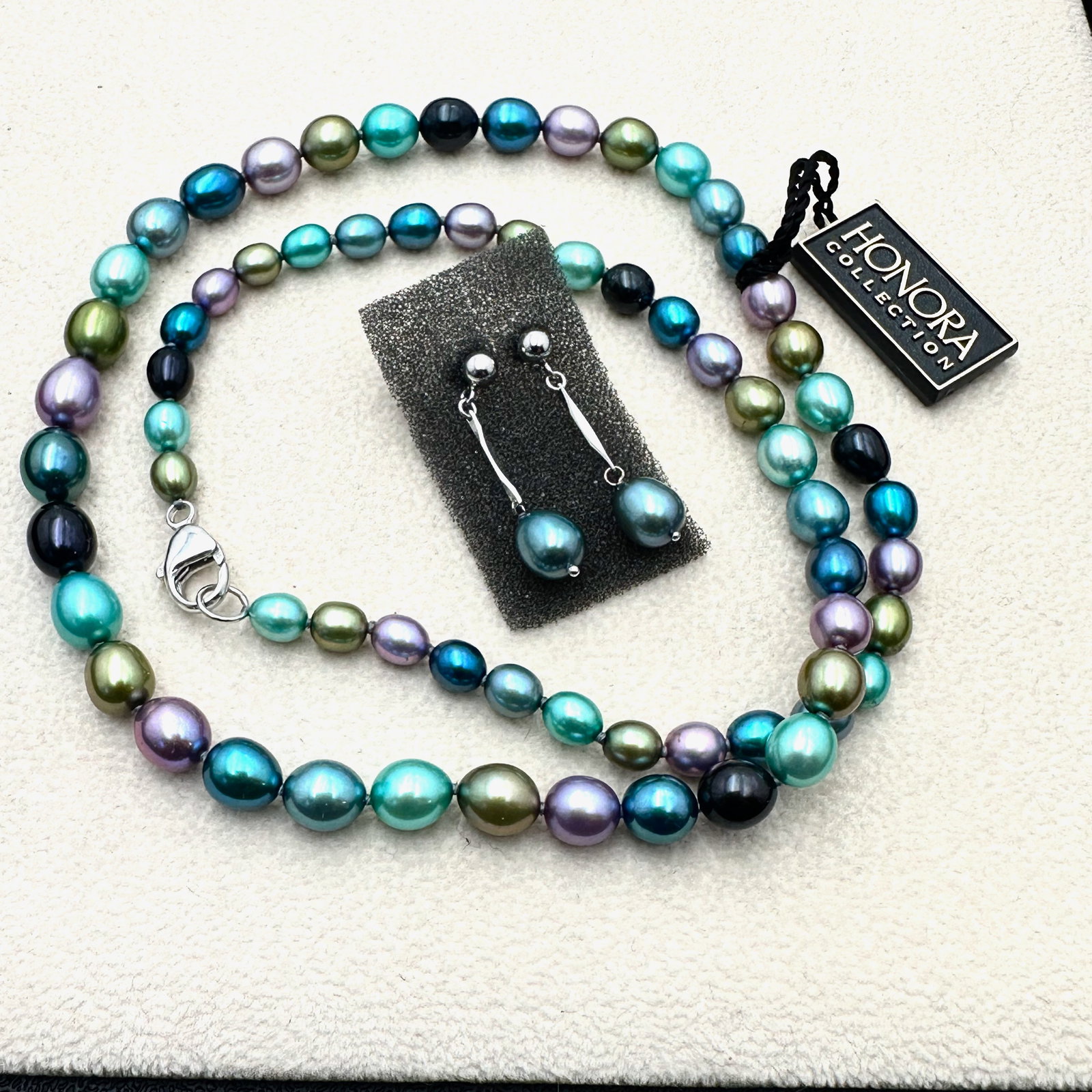 Honora Multicolor Freshwater Pearl Necklace Blue Purple Green 19 Inch & Pierced Earrings: Honora Multicolor Freshwater Pearl Necklace Blue Purple Green 19 Inch & Pierced Earrings