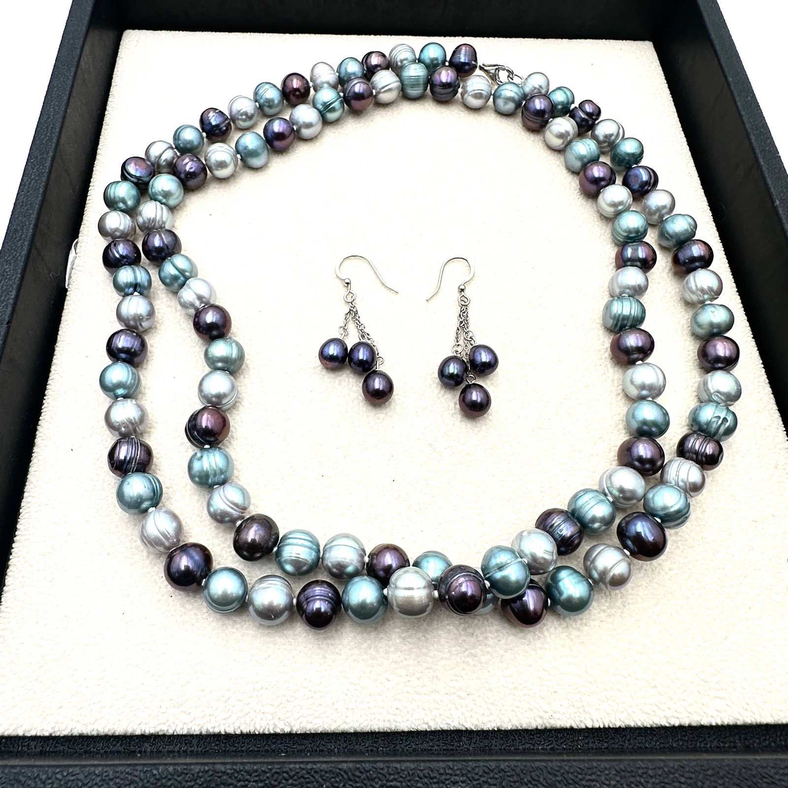 Honora? Large Multicolor Freshwater Pearl Necklace Blue Purple Silver 40 Inch and Pierced Earrings: Honora? Large Multicolor Freshwater Pearl Necklace Blue Purple Silver 40 Inch and Pierced Earrings