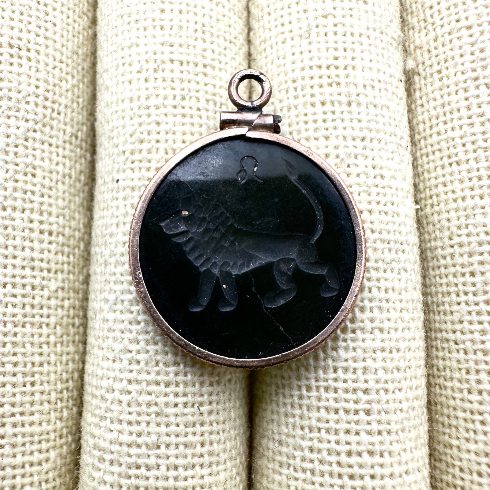 Antique Green Gemstone Intaglio Fob Charm Lion Design (1 of 3)