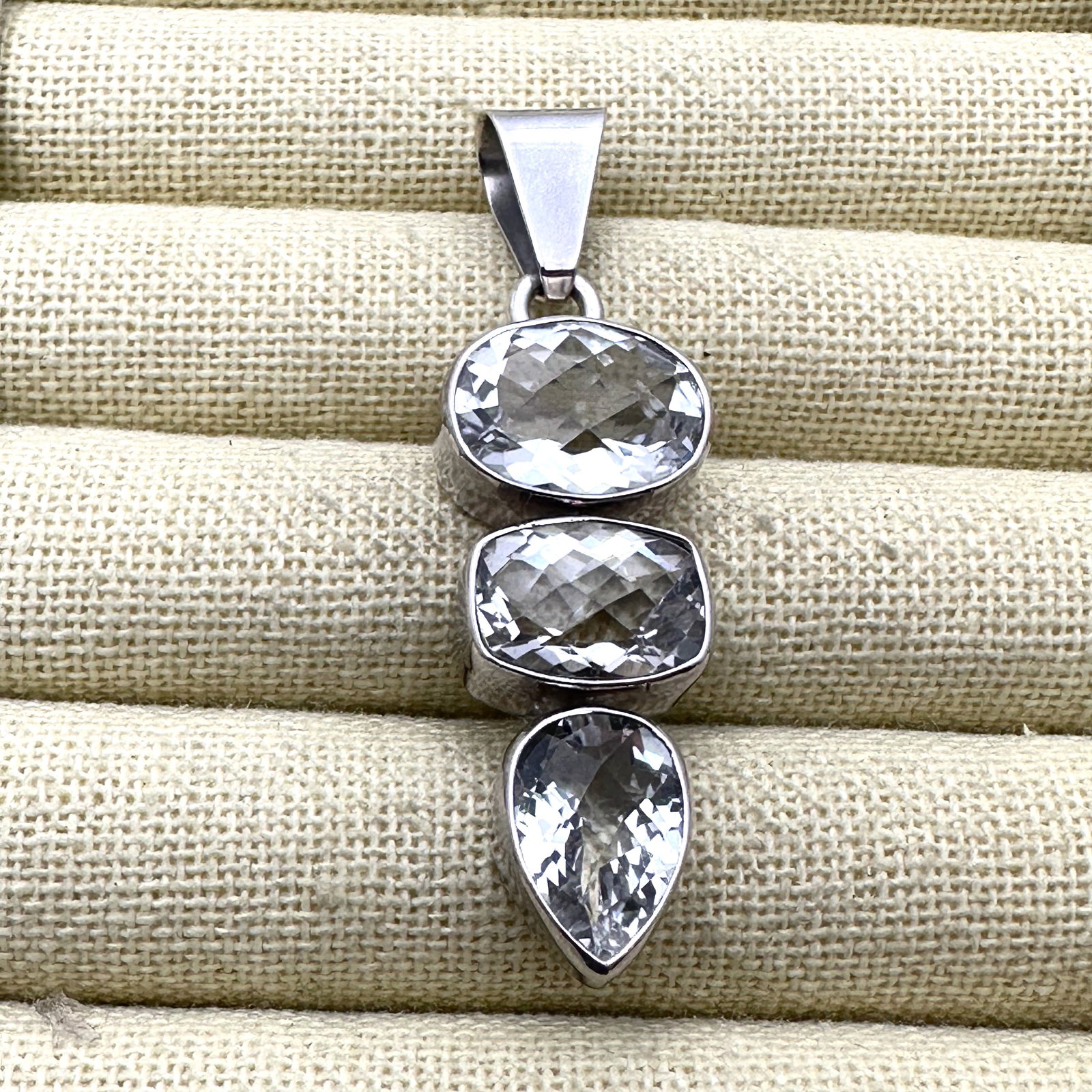 Cushion Cut Gemstone Sterling Silver Pendant 2.25 Inch Signed Obsidian Sterling Silver (1 of 2)
