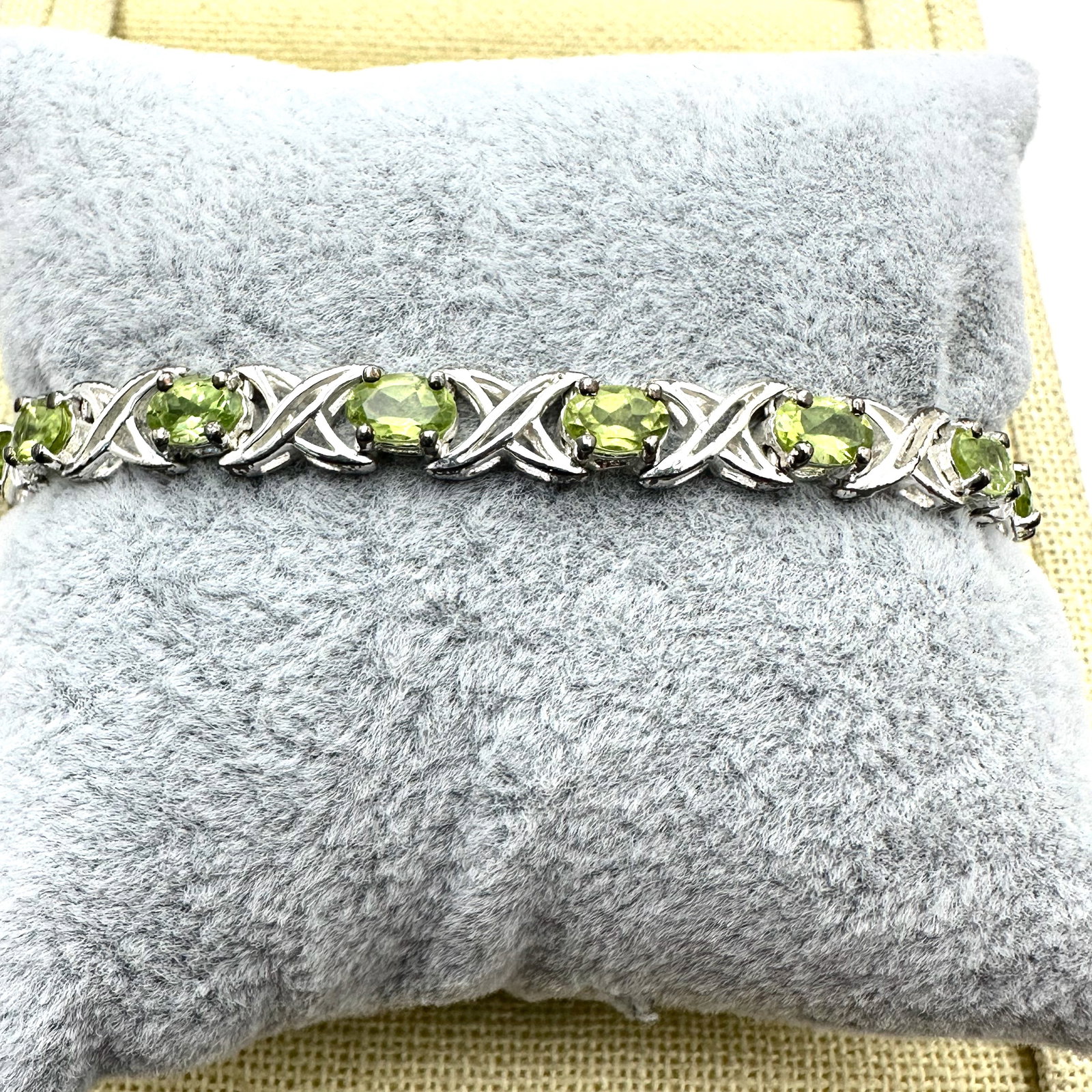 Green Peridot Sterling Silver Tennis Bracelet 7 Inch (1 of 2)