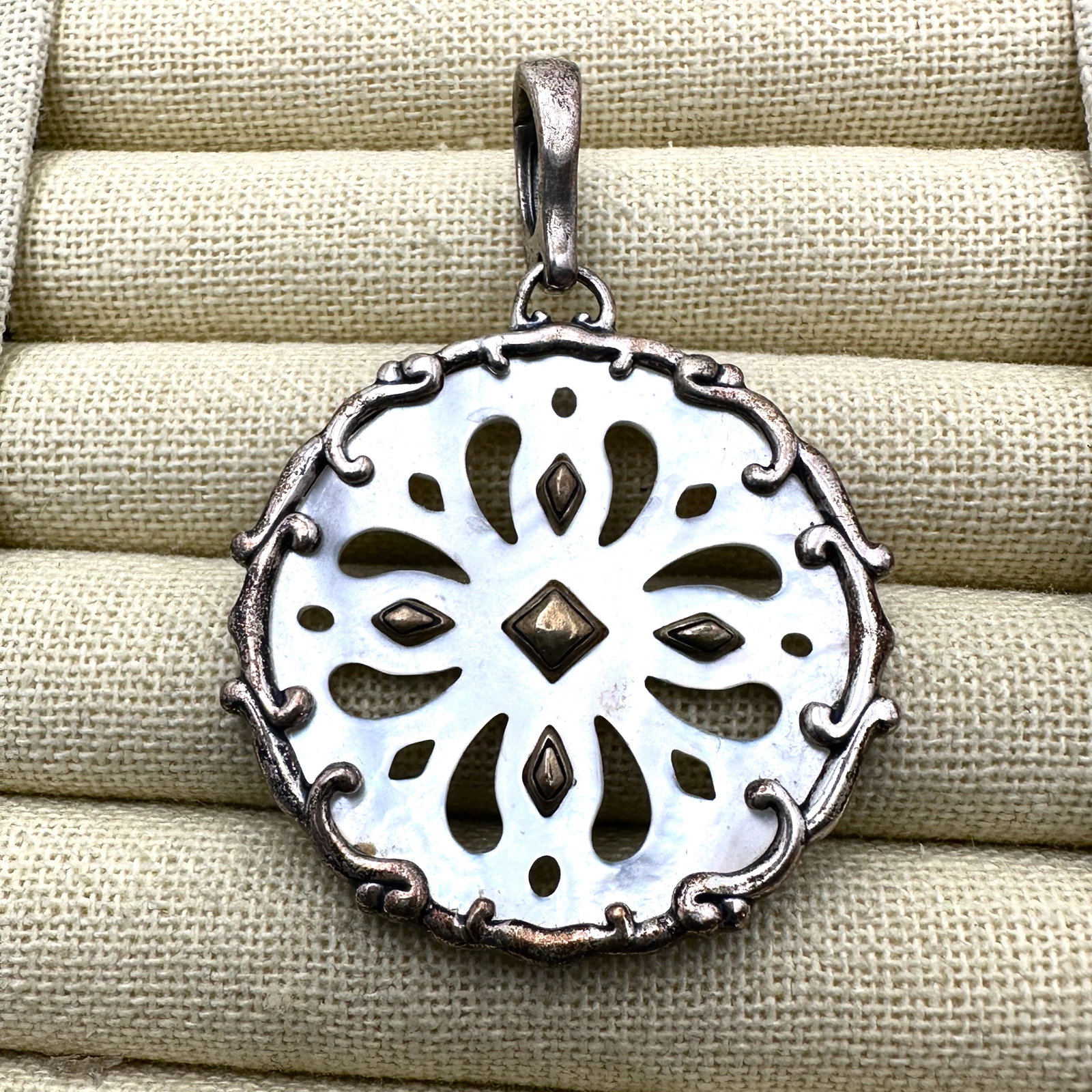 Carolyn Pollack Mother of Pearl Sterling Silver And Brass Pendant Enhancer 2.5 Inch: Carolyn Pollack Mother of Pearl Sterling Silver And Brass Pendant Enhancer 2.5 Inch