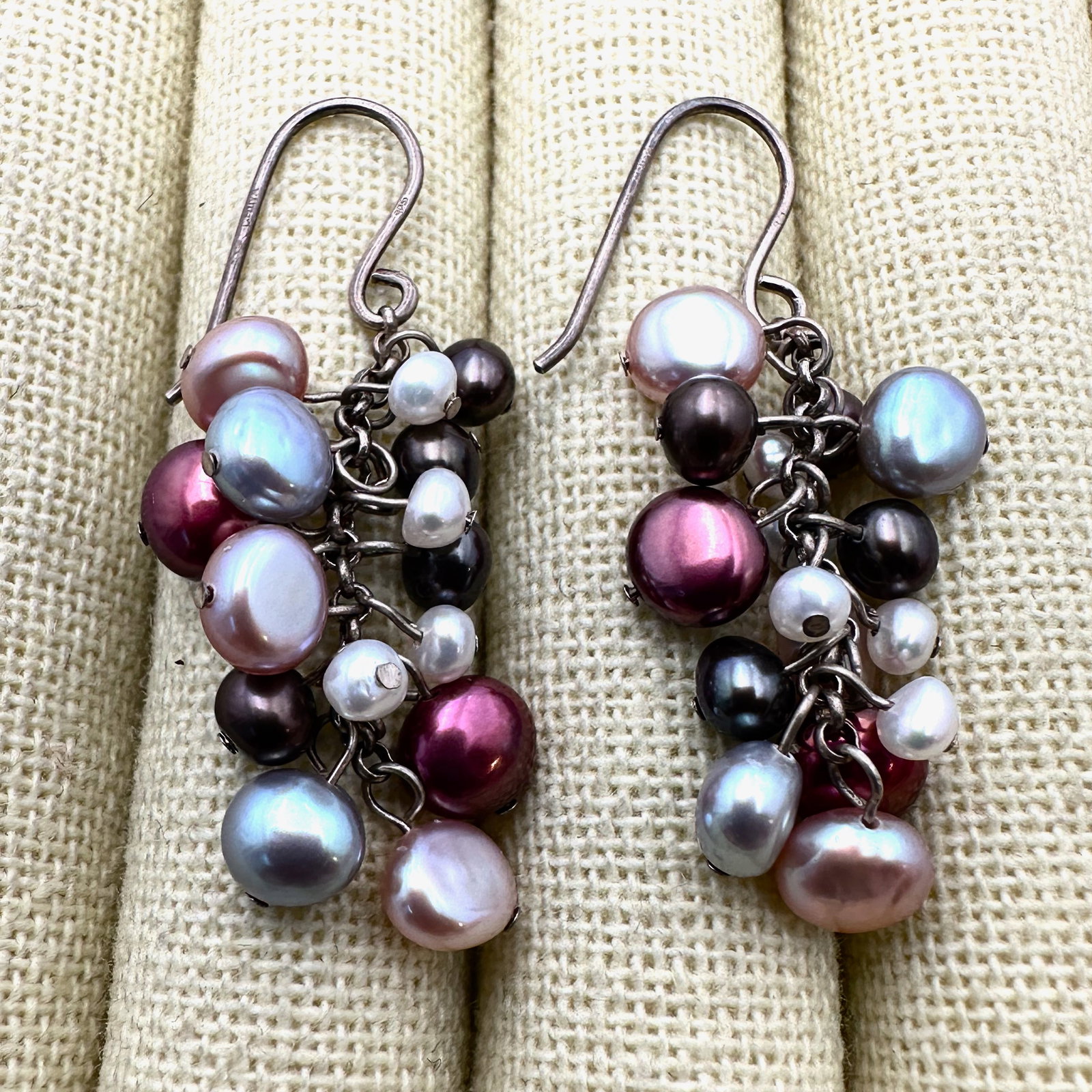 Multi Gemstone Freshwater Pearl Sterling Silver Pierced Earrings 1.5 Inch: Multi Gemstone Freshwater Pearl Sterling Silver Pierced Earrings 1.5 Inch