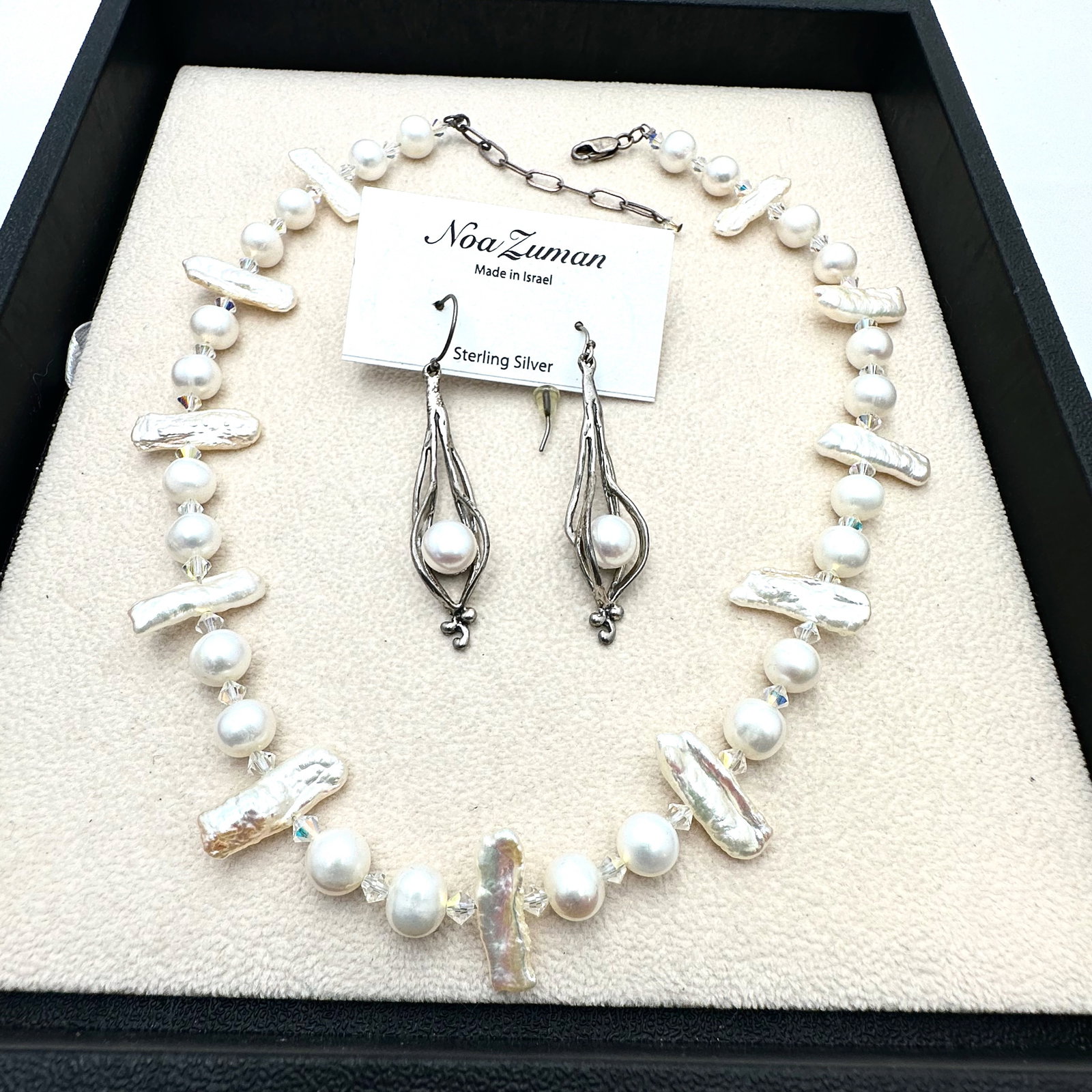 Noa Zuman Isreal Sterling Silver Chandelier Pierced Earrings and Coordinating Necklace (1 of 2)