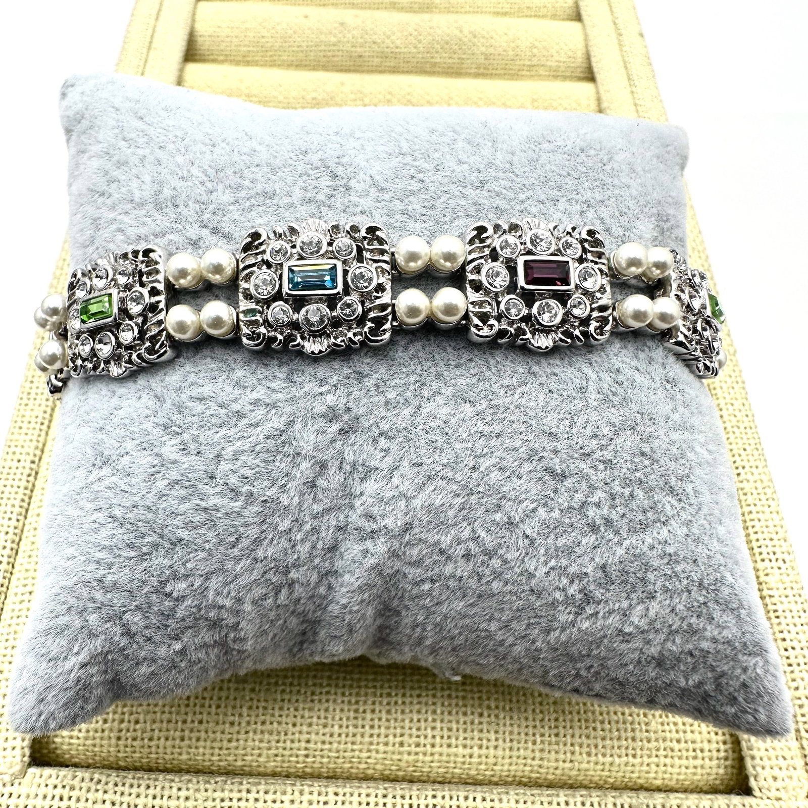 Camrose & Kross Jackie Kennedy Replica Multicolor Crystal Silver Plated Bracelet 7 Inch Length (1 of 2)