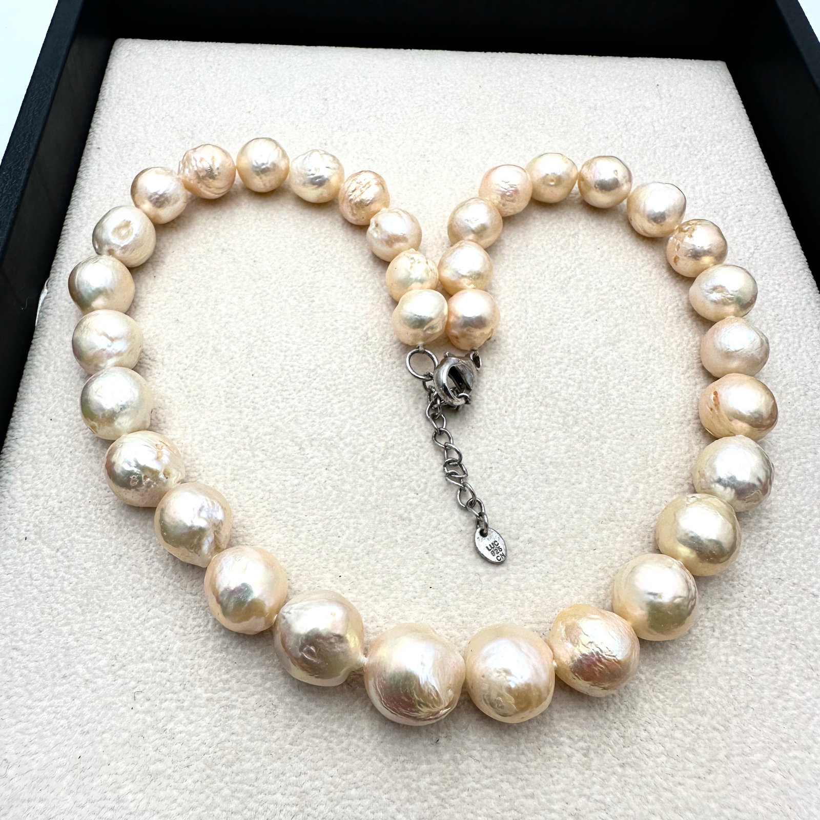 Lucas Lementh Sterling Silver Large Ming Freshwater Pearl Necklace Pink Cream Color 16 to 18 Inch: Lucas Lementh Sterling Silver Large Ming Freshwater Pearl Necklace Pink Cream Color 16 to 18 Inch