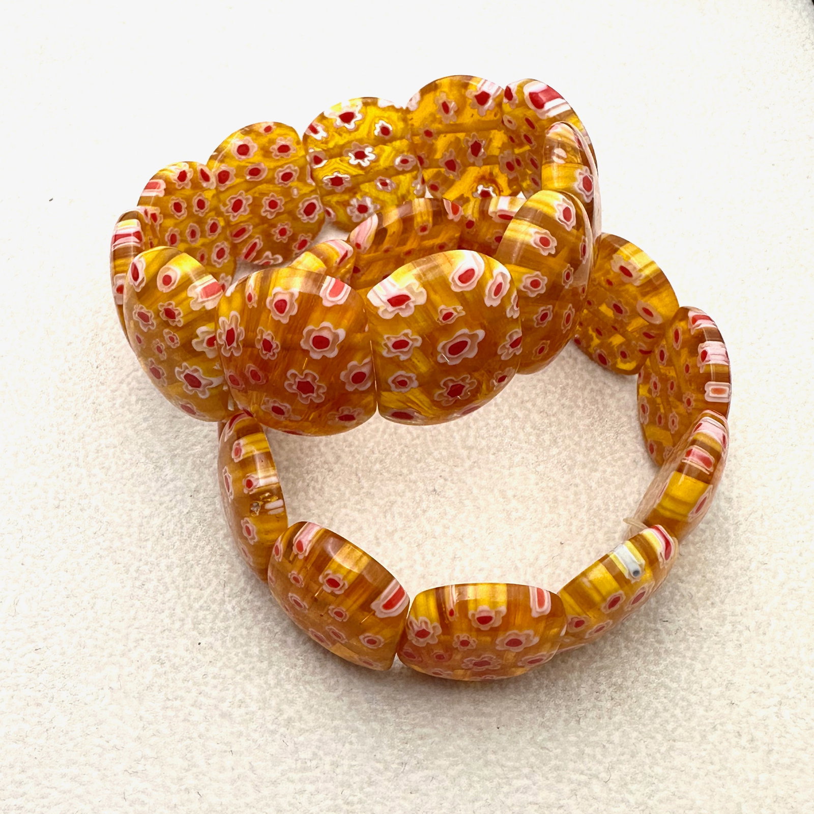 Italian Murano Glass Pair of Bracelets Adjustable Size Yellow Orange Red (1 of 2)