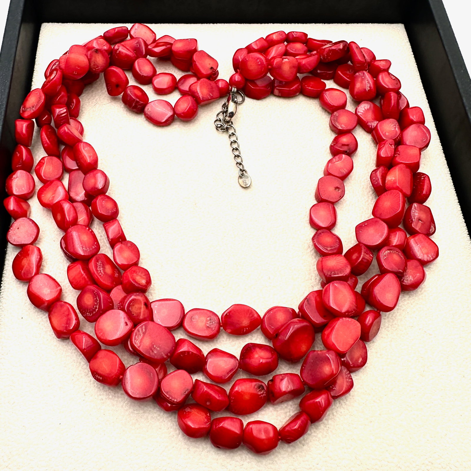 Lucas Lementh Sterling Silver Red Coral Multi Strand Necklace 18 Inch (1 of 2)