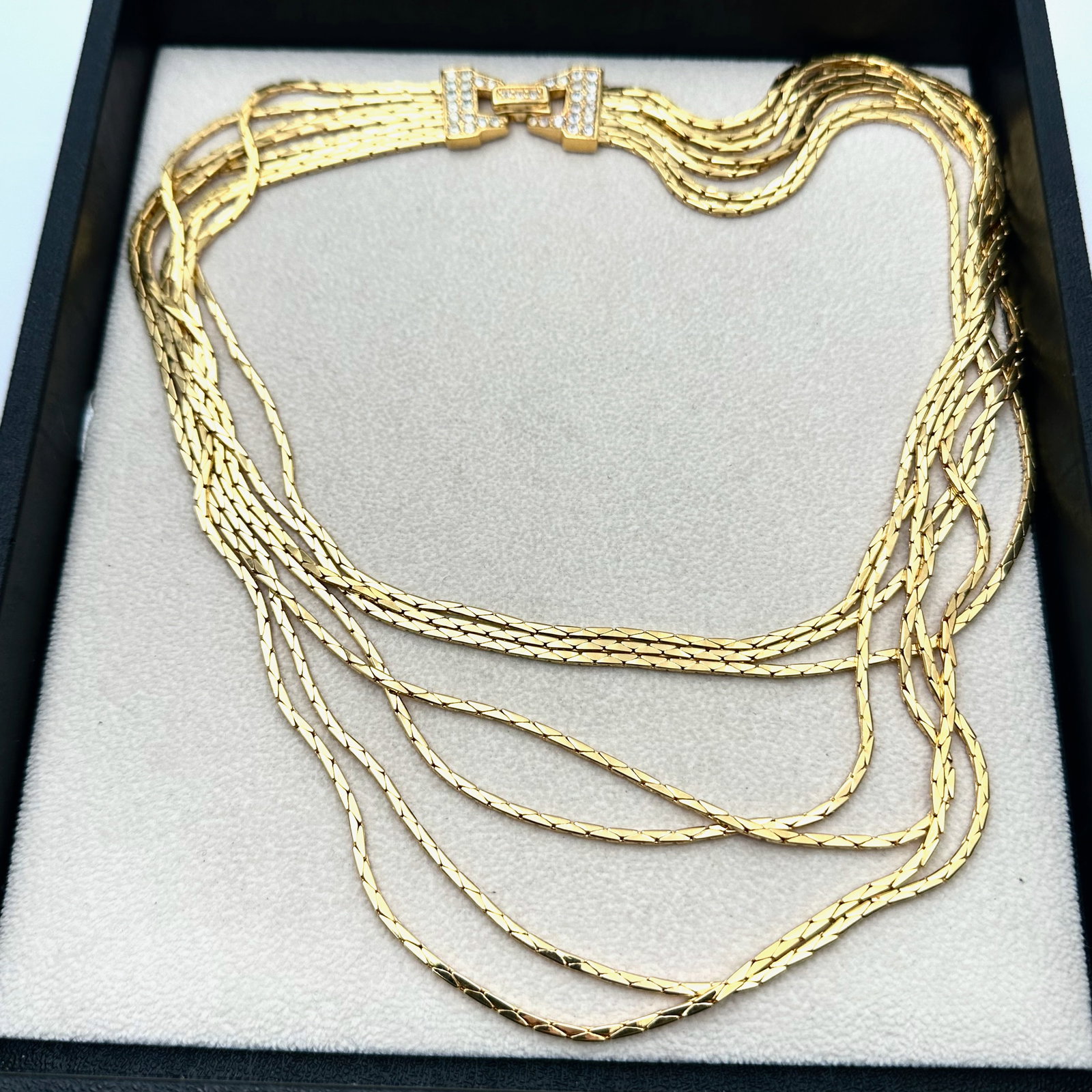 Vintage Nolan Miller Clear Crystal Gold Tone Multi Strand Necklace 17 Inch Wearable Length (1 of 2)