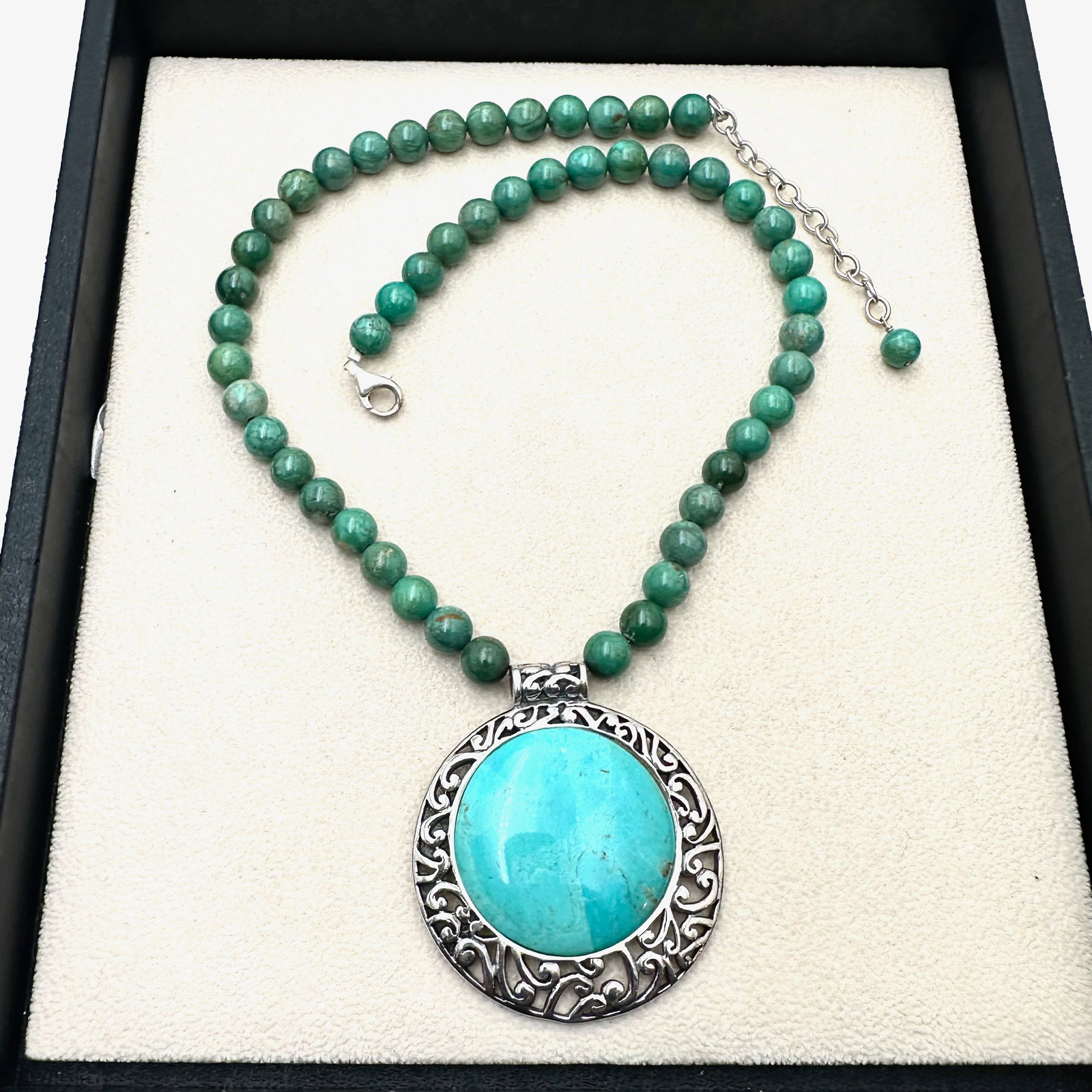 Barse Turquoise Sterling Silver Pendant Necklace Turquoise Beads 17 Inch (1 of 2)
