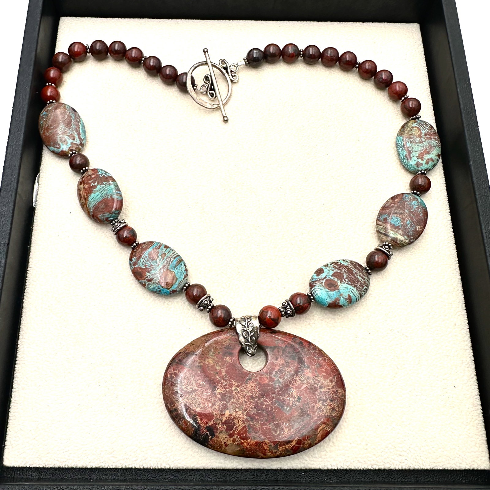 Sterling Silver Brown And Blue Gemstone Pendant Necklace 18 Inch Wearable Length: Sterling Silver Brown And Blue Gemstone Pendant Necklace 18 Inch Wearable Length
