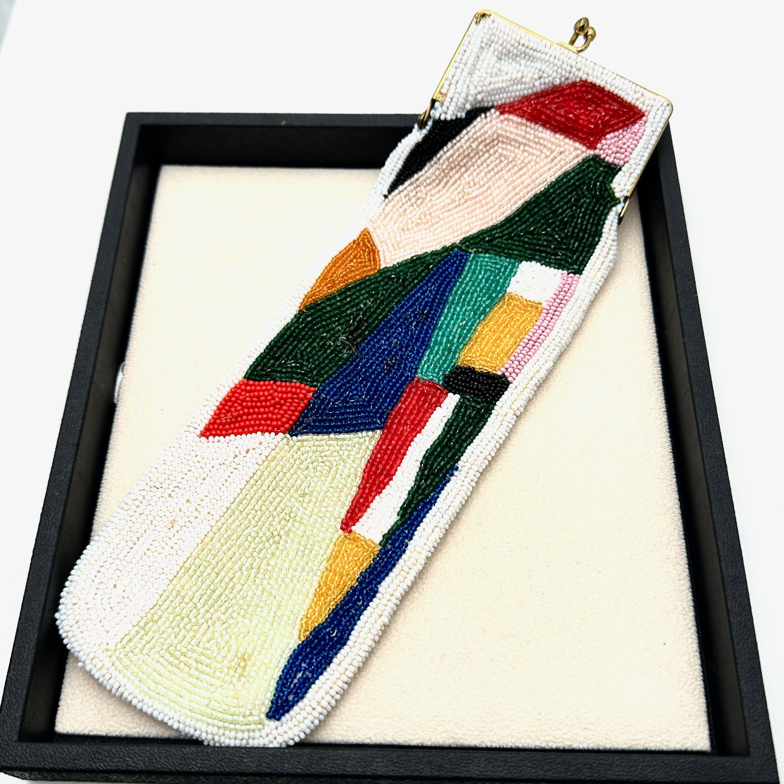 Made in Belgium Vintage Art Deco Modernist Design Multicolor Glass Seed Bead Bag 9 Inch by 2.5 Inch (1 of 3)