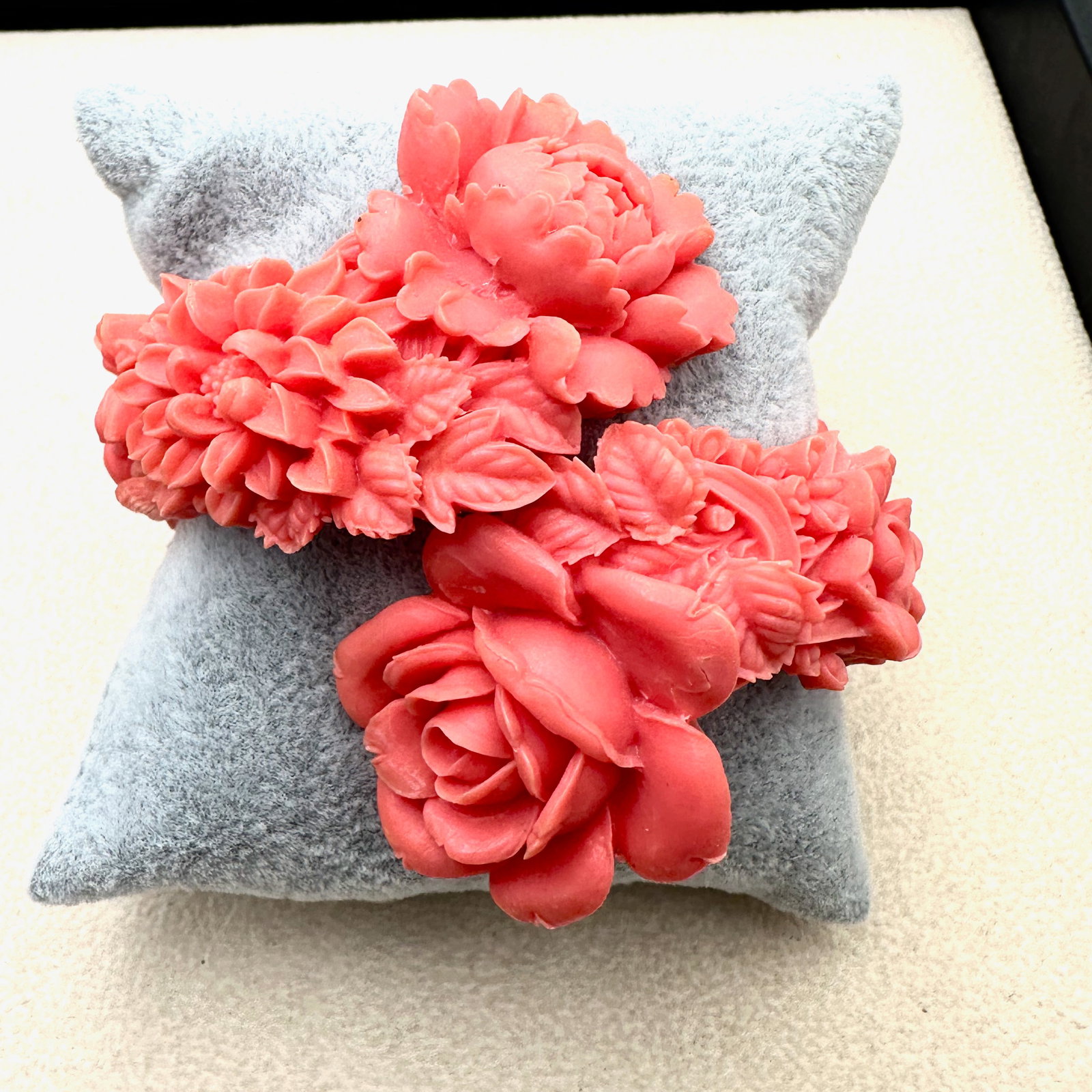 Vintage Coral Pink Celluloid Flower Design By Pass Bracelet (1 of 2)