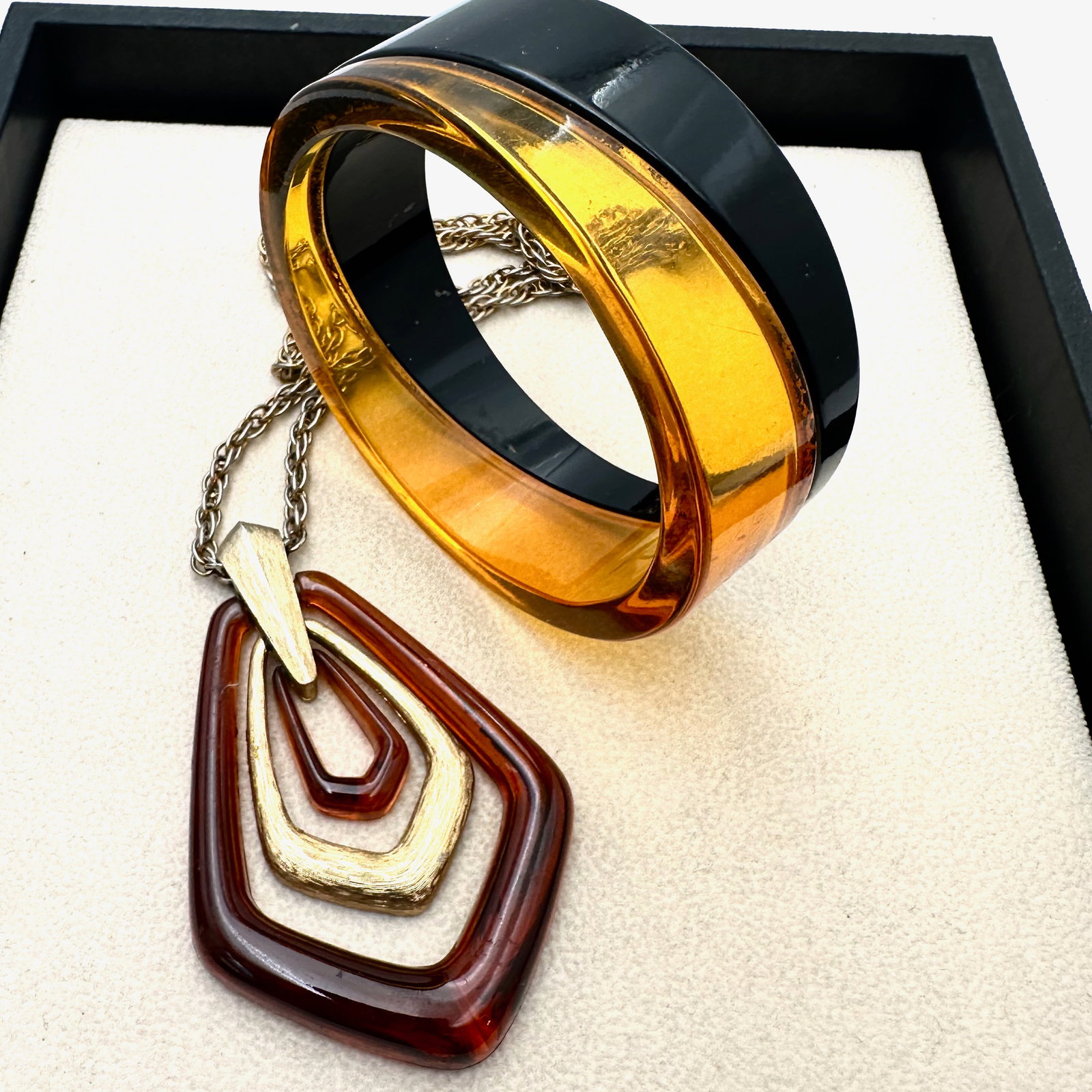Vintage Faux Tortoise Lucite Bracelet and Pendant Necklace (1 of 2)