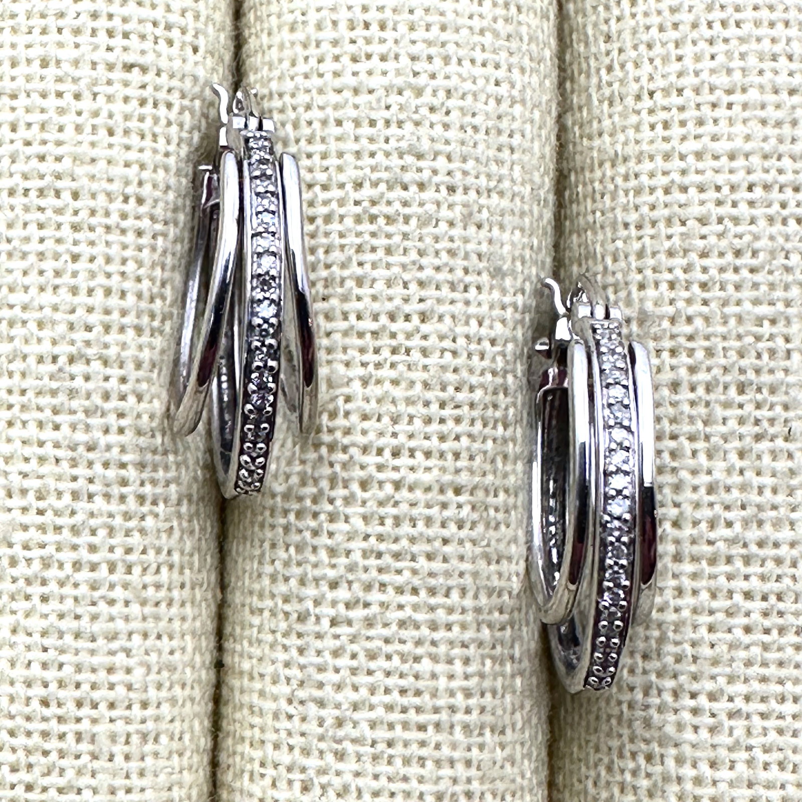 Diamond Sterling Silver 1 Inch Hoop Pierced Earrings (1 of 2)