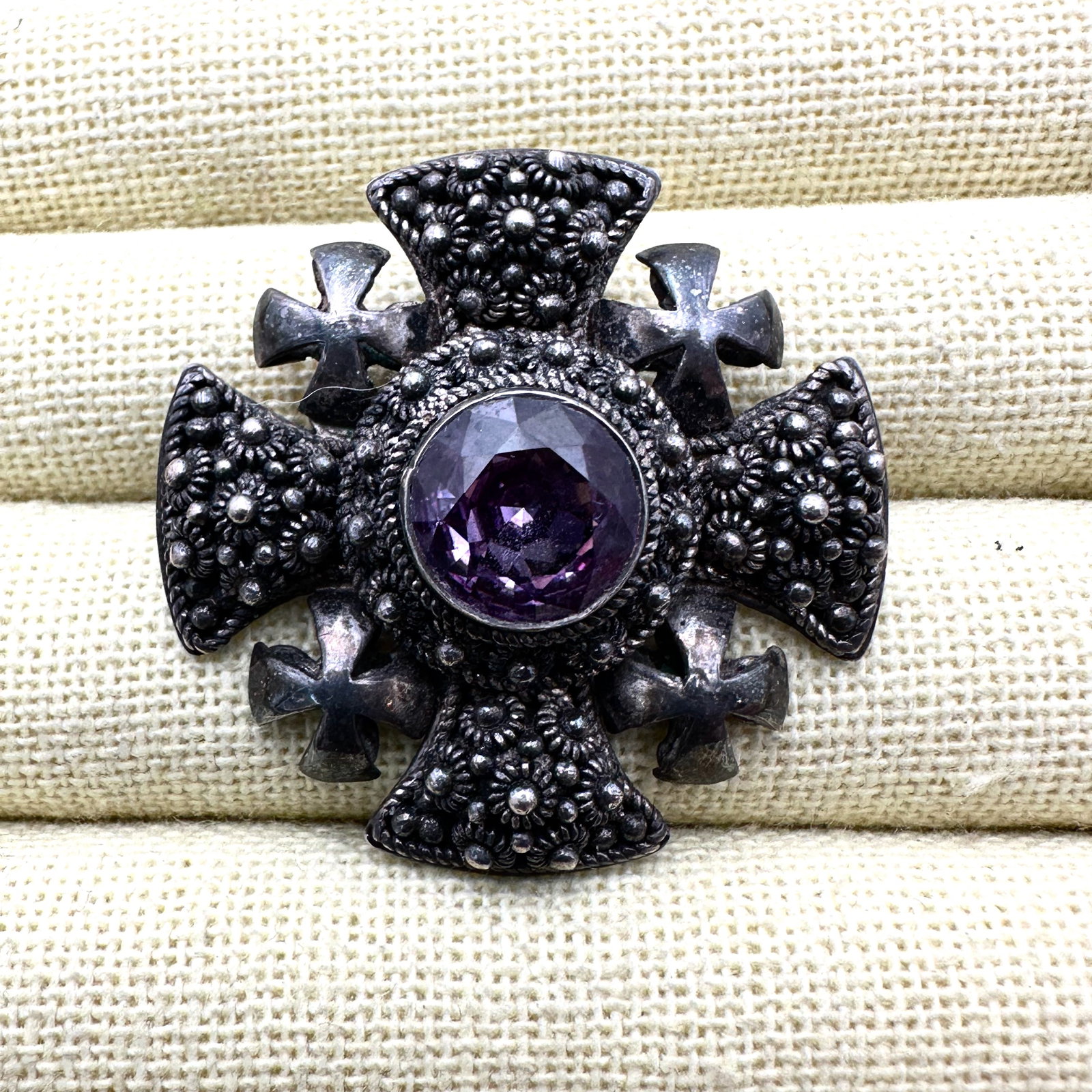 Vintage Alexandrite Color Changing Sterling Silver Jerusalem Cross Pin Pendant 1.5 Inch (1 of 2)