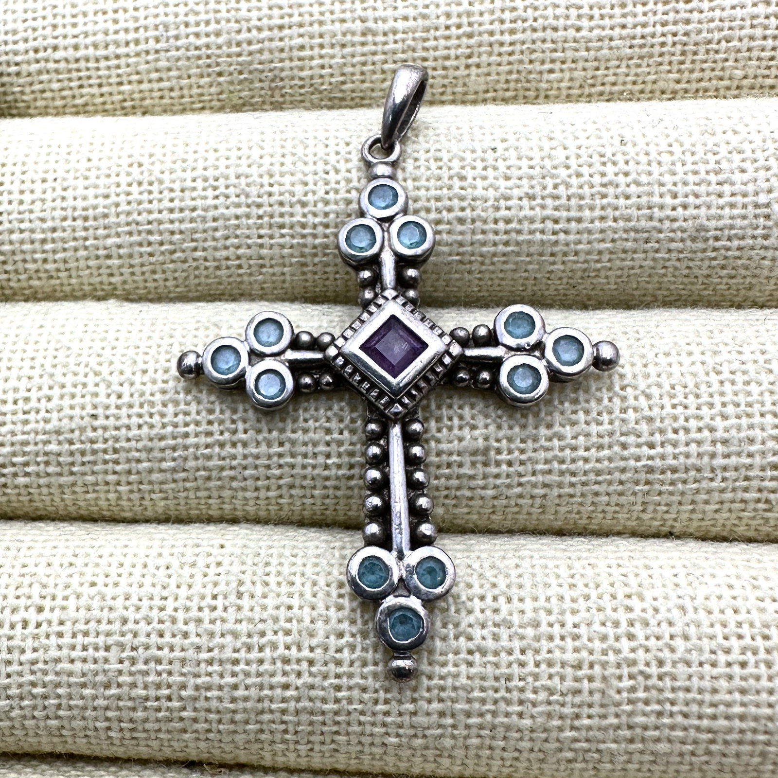 Vintage Ross Simons Amethyst Topaz Sterling Silver Cross Pendant 2 Inch (1 of 2)