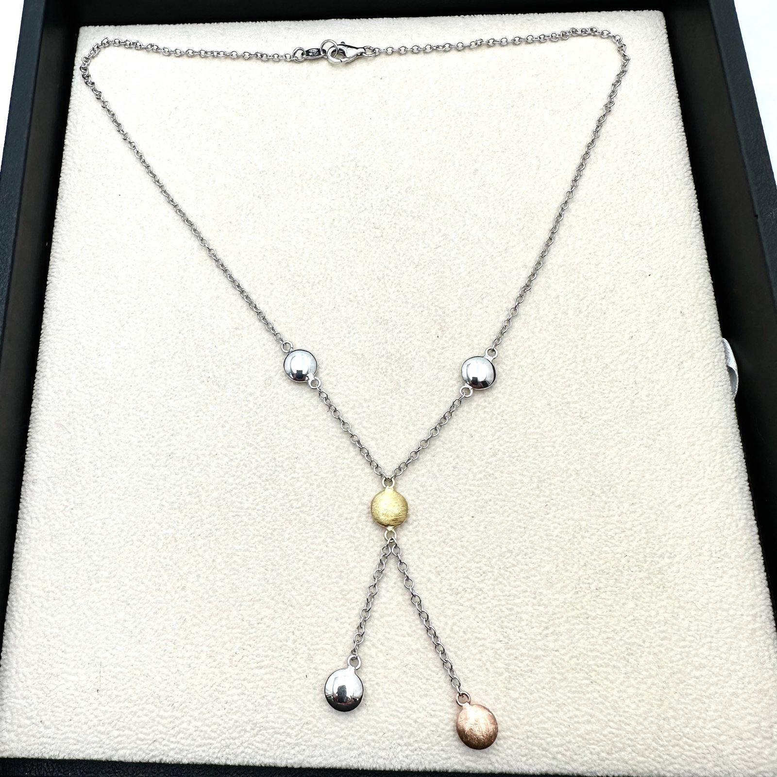 Tri Color Sterling Silver Pendant Necklace 18 Inch Wearable Length: Tri Color Sterling Silver Pendant Necklace 18 Inch Wearable Length