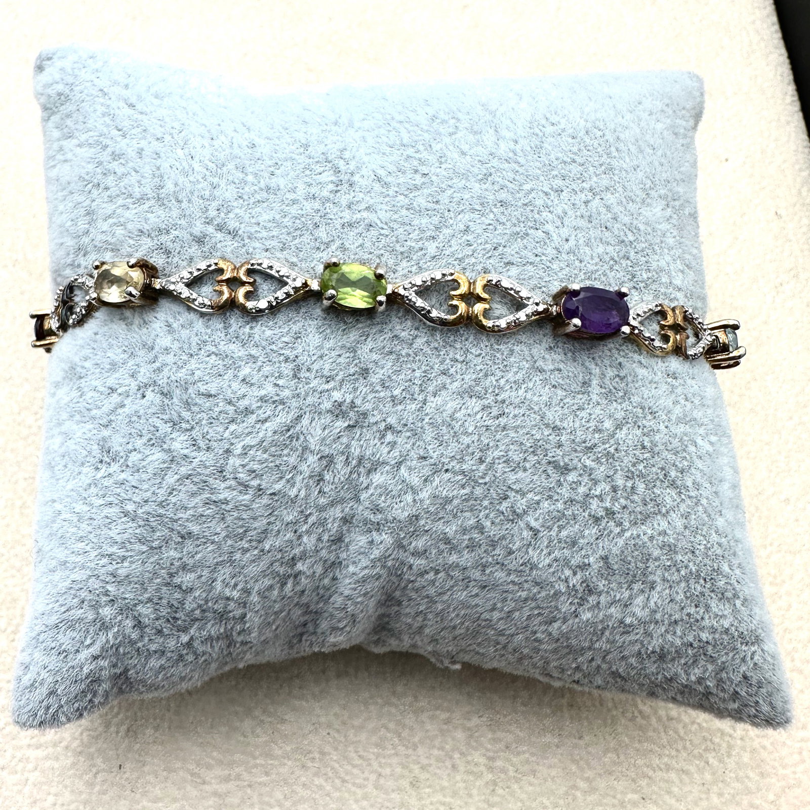 Multicolor Gemstone Gold Plated Sterling Silver Tennis Bracelet 7.25 Inch: Multicolor Gemstone Gold Plated Sterling Silver Tennis Bracelet 7.25 Inch