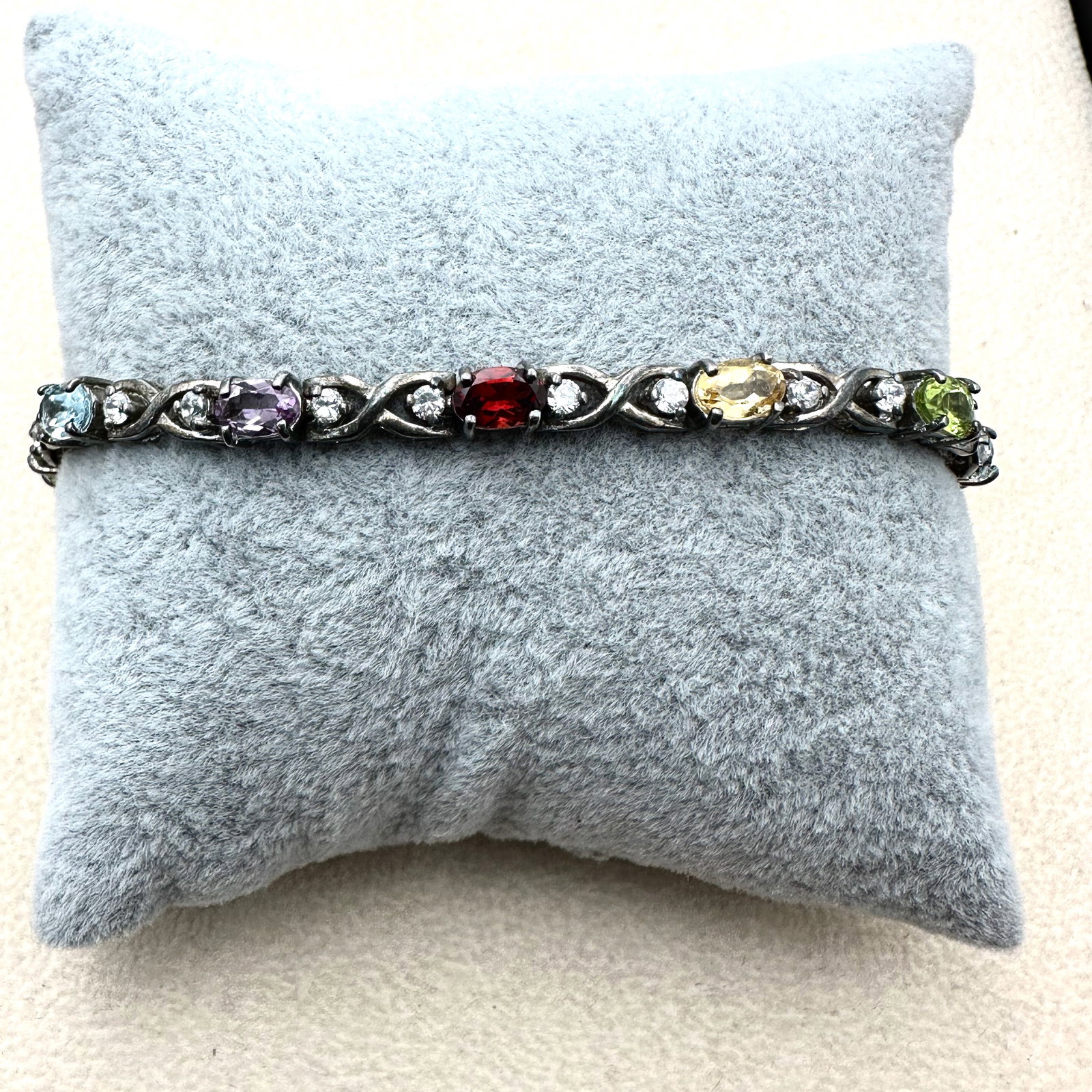Multicolor Multi Gemstone Sterling Silver Tennis Bracelet 7.25 Inch (1 of 2)