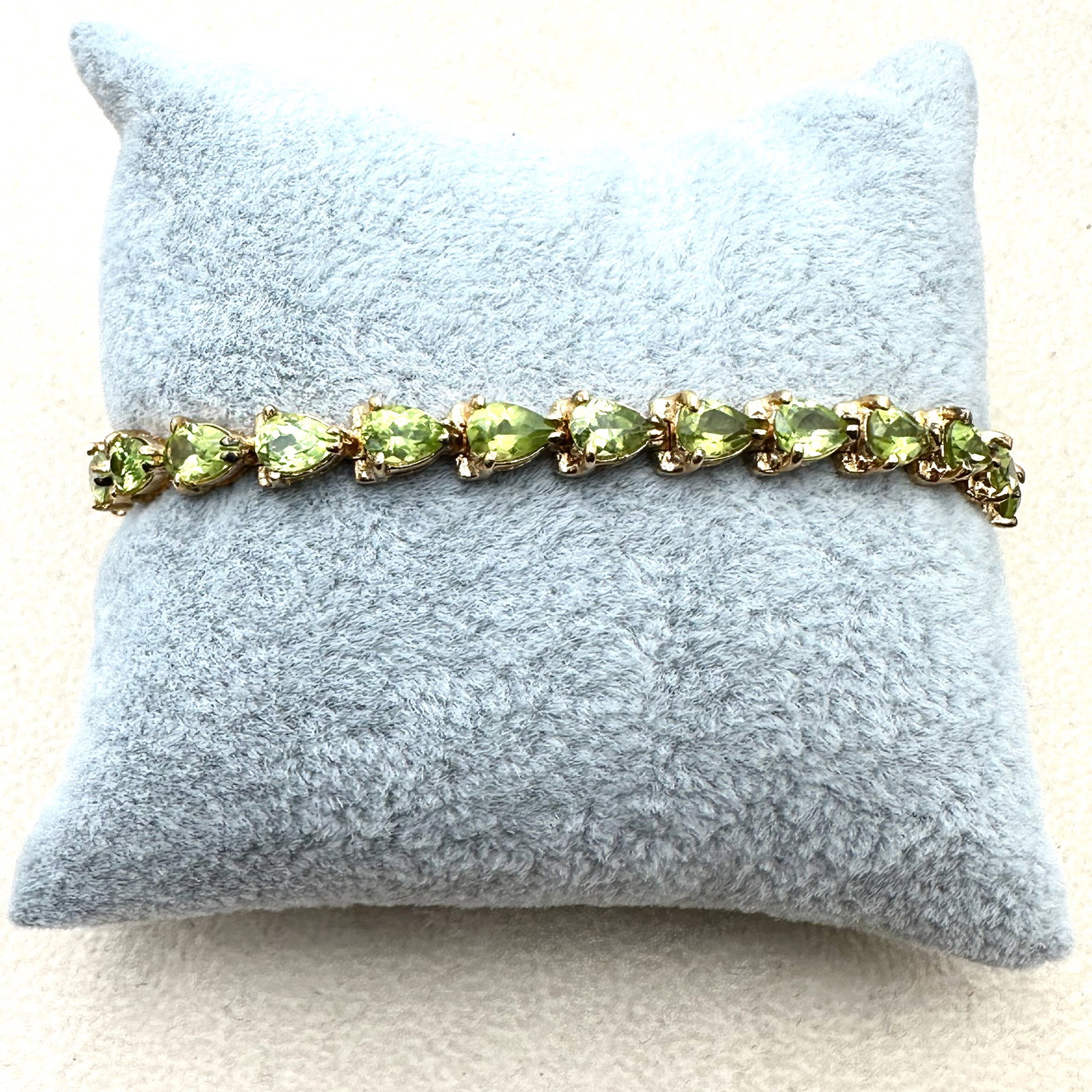 Green Peridot Gold Plated Sterling Silver Tennis Bracelet 7 Inch Length: Green Peridot Gold Plated Sterling Silver Tennis Bracelet 7 Inch Length